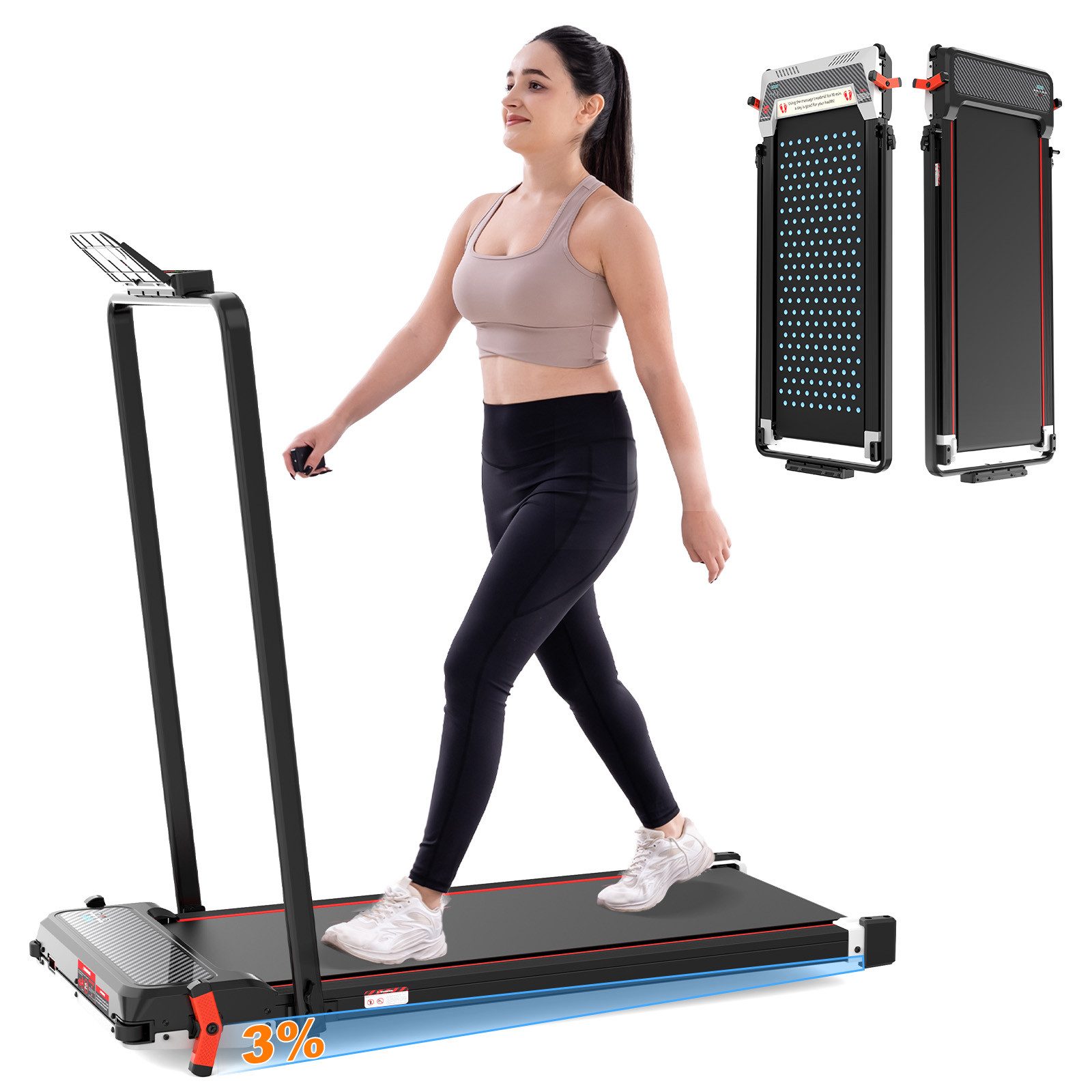 CITYSPORTS Laufband Heim-Laufbänder mit Steigung, beidseitig, mit Fußmassagematte-Funktion (Mit Tools und Schmiermitteln), 440W Bürstenloser Motor, 1-6KM/H, max. Last 120KG, Walking/Jogging Pad