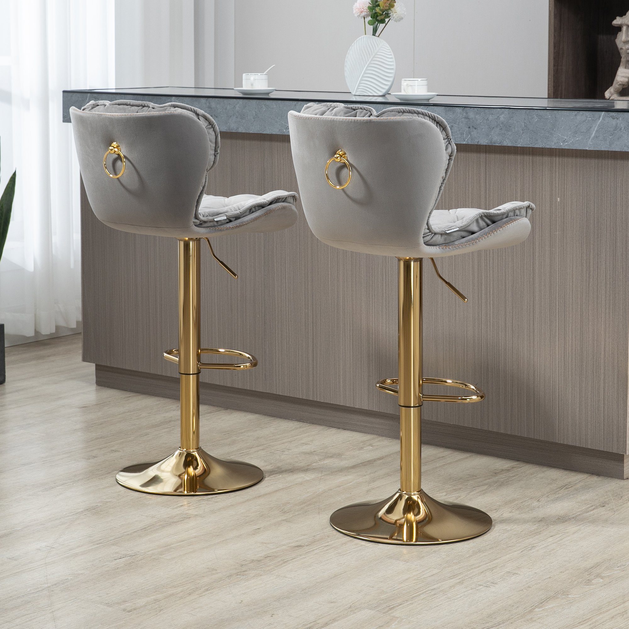 WISHDOR Barhocker Barstühle Tresenhocker, Barhocker 360-Grad-Höhenverstellung 2PC/setzen), für grau (mit Esszimmer Küche, Fußstütze