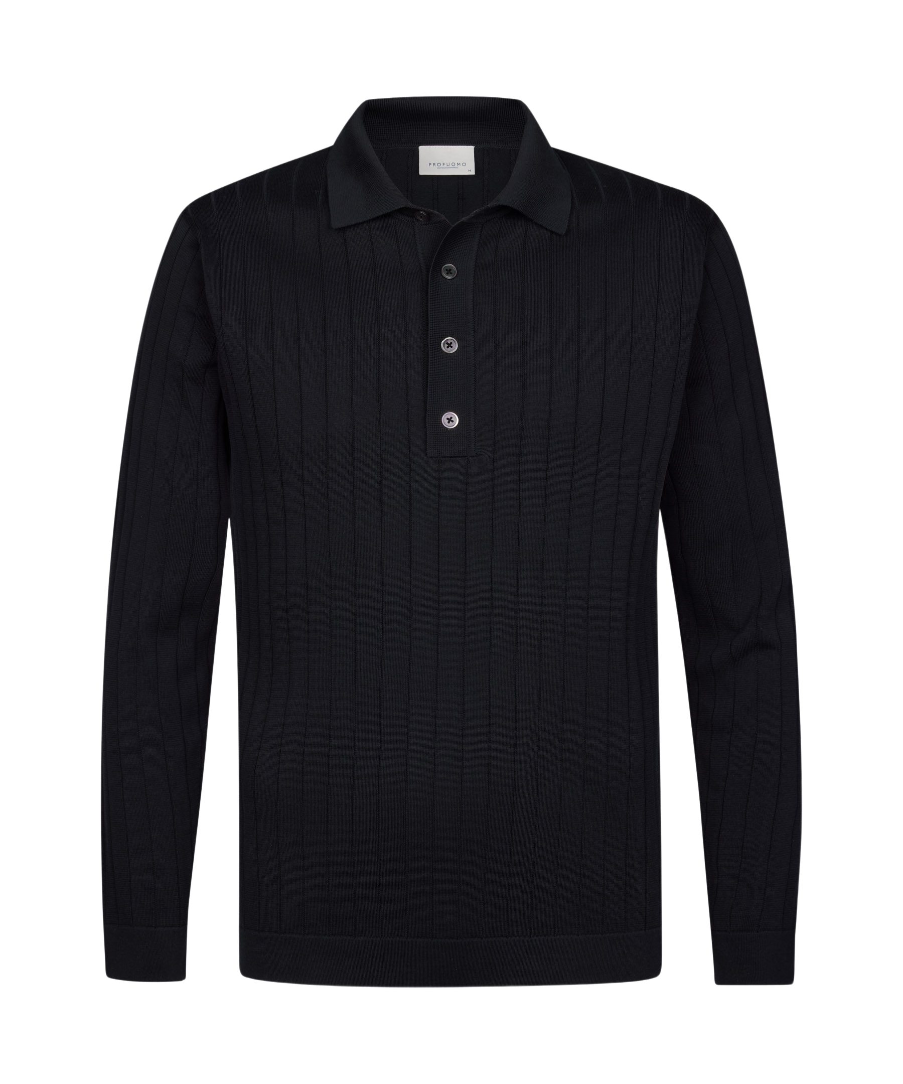 Profuomo Troyer schwarz,Casual,Baumwolle,Strukturiert,Polokragen,Lang,Regular Fit