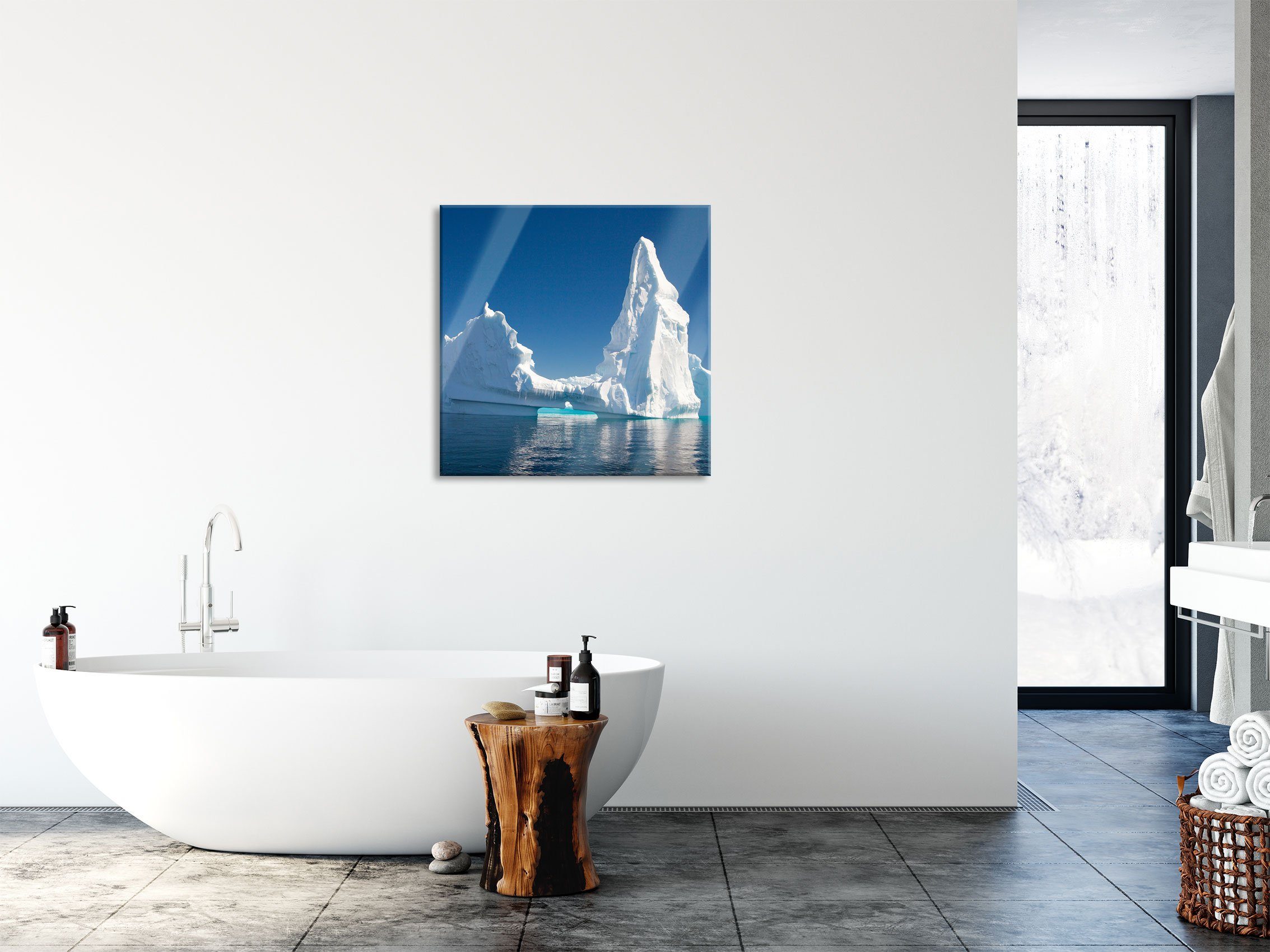 Echtglas, Glasbild Abstandshalter Riesiger Eisberg kunstvoller Aufhängungen kunstvoller Eisberg, inkl. St), Pixxprint aus Riesiger (1 und Glasbild