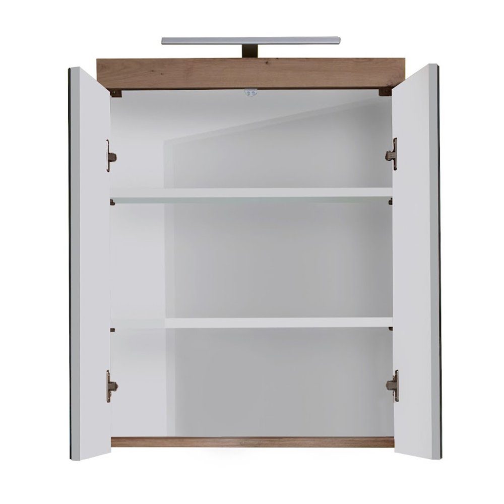 trendteam Spiegelschrank Amanda/Mando Badspiegel Badezimmerspiegel Wandspiegel Beleuchtung Braun 60x77x17cm