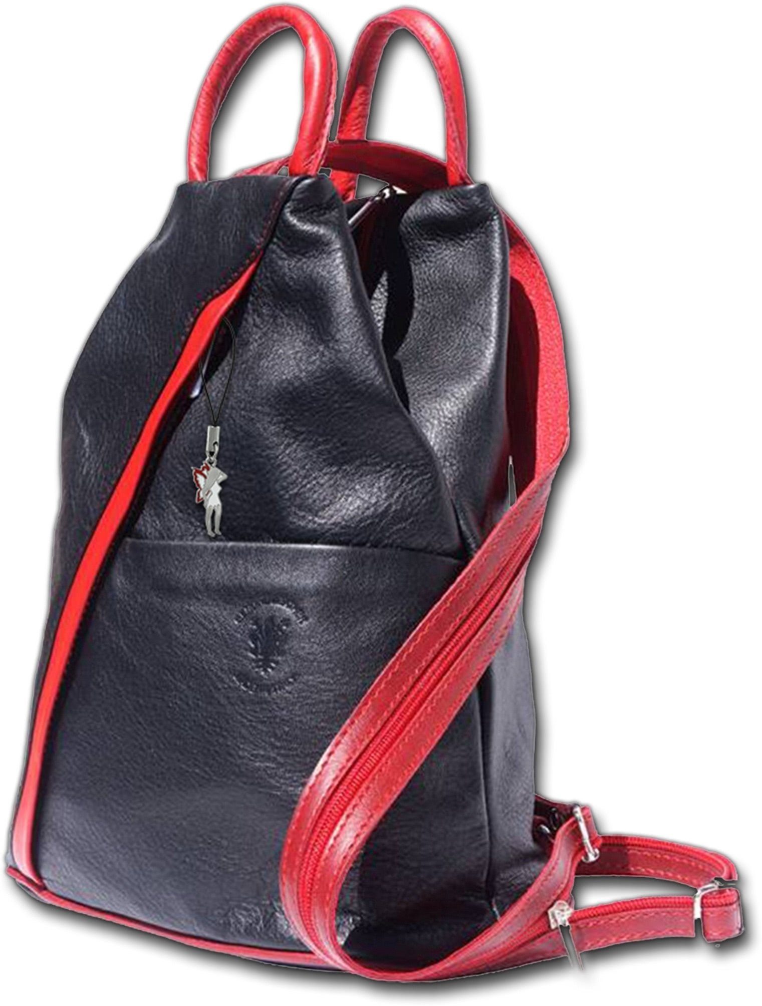 FLORENCE Cityrucksack Florence echtes Leder Damentasche (Schultertasche), Damen  Rucksack, Tasche Echtleder schwarz, rot, Made-In Italy