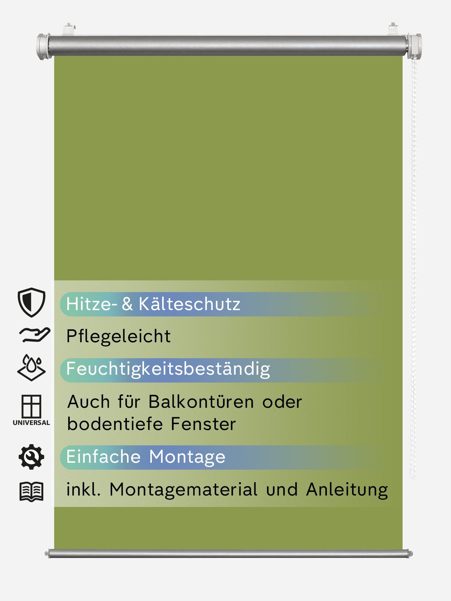 Seitenzugrollo Thermorollo Klemm- oder Fensterrollo Rikmani, Seitenzugrollo Schraubmontage Sichtschutz, Grün