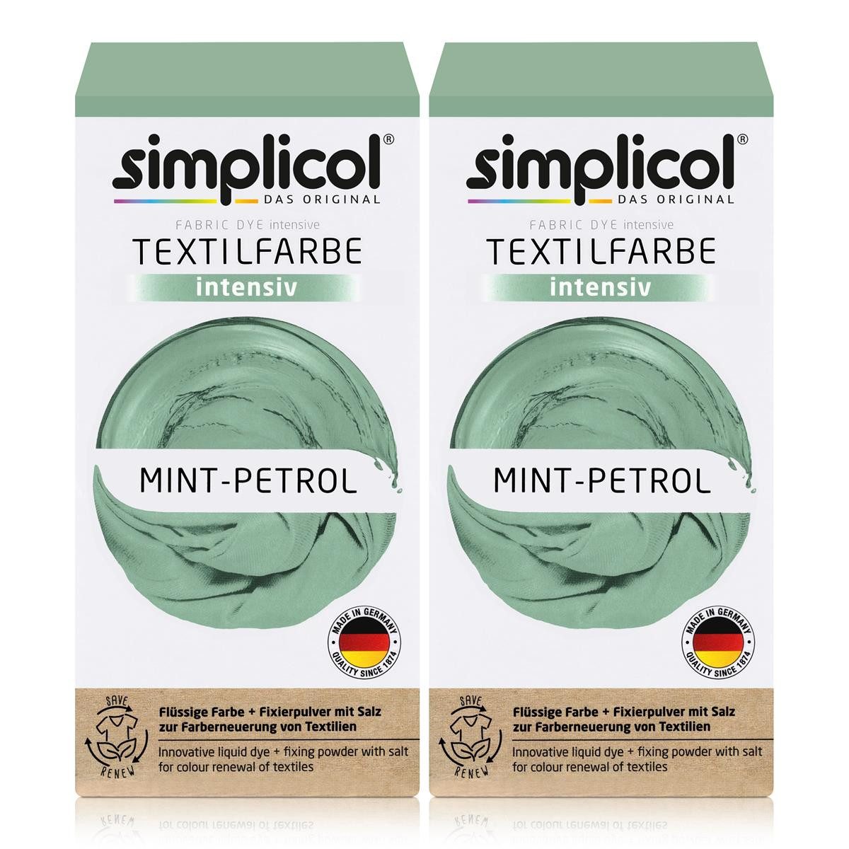 Textilfarbe Simplicol Textilfarbe intensiv Mint-Petrol Flüssigfarbe, Fixierer (2er