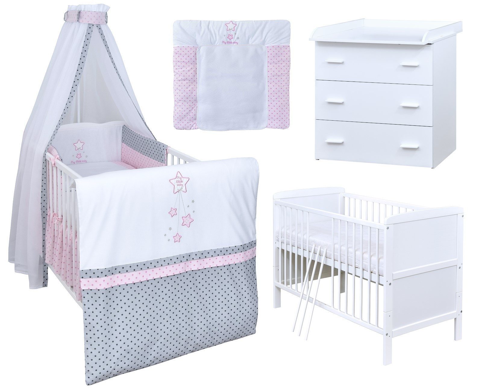 Babyzimmer-Komplettset Babyzimmer 140x70 weiß Komplettset