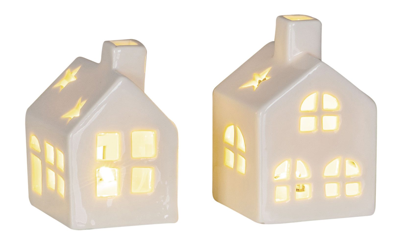 Levandeo® Teelichthalter, 2er Set LED Haus Weiß Porzellan Lichthaus Tischde günstig online kaufen