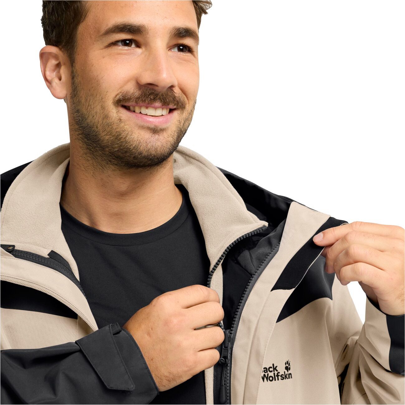 Jack Wolfskin Regenjacke Flextrail 2-Lagen (wasserdicht, winddicht) beige/schwarz Herren – Bild 4 von 5