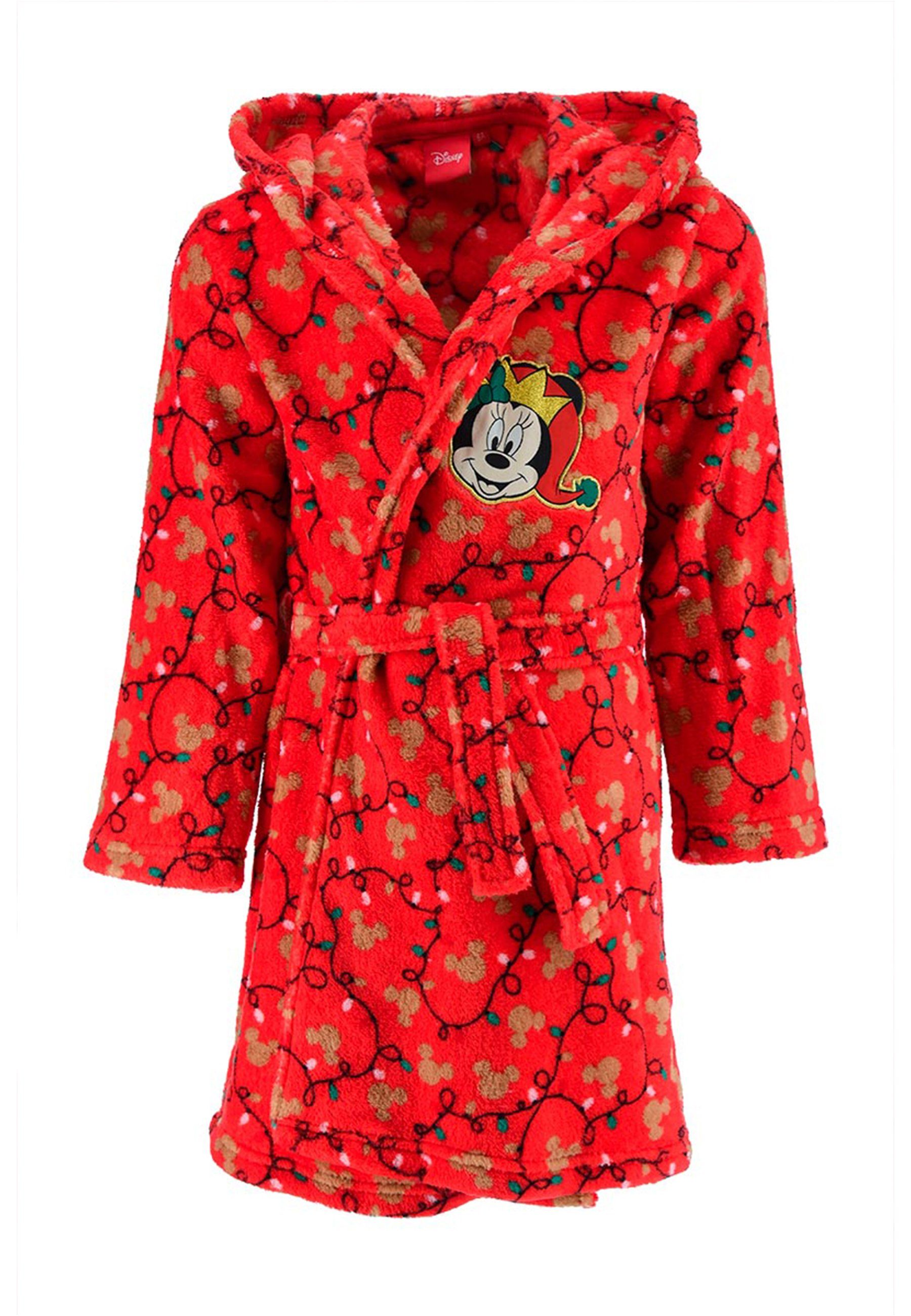 Disney Minnie Mouse Kinderbademantel Kinder Mädchen Bademantel Morgenmantel Rot