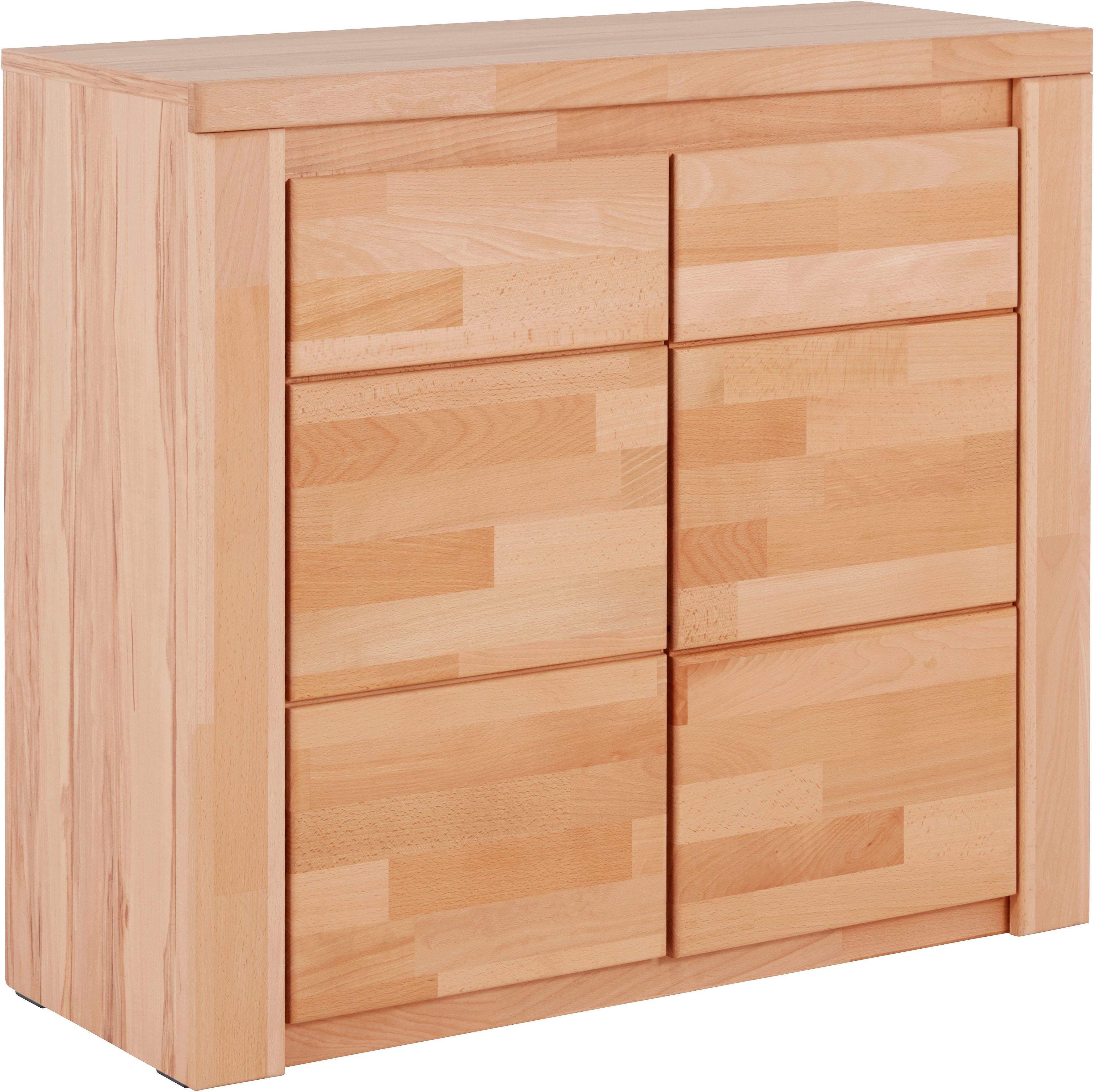 OTTO home Kommode Burano,90cm breit,35 cm tief, Fronten Massivholz, Holz massiv, Holzwerkstoff,2 Türen,2 breite Fächer