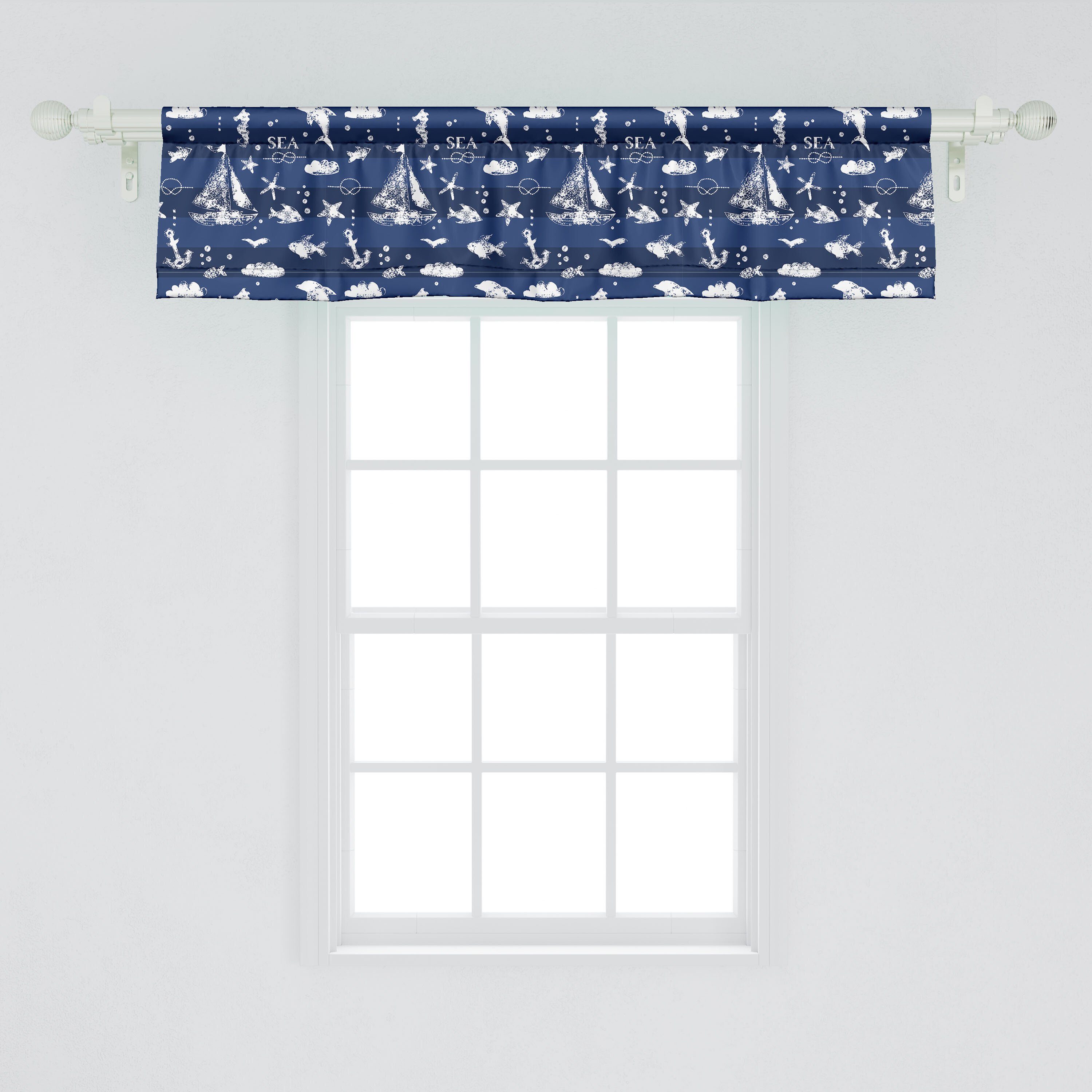 blau Dekor für Microfaser, Stangentasche, Anchor Volant Vorhang Navy Abakuhaus, Scheibengardine mit Schlafzimmer Küche Schiff Grunge