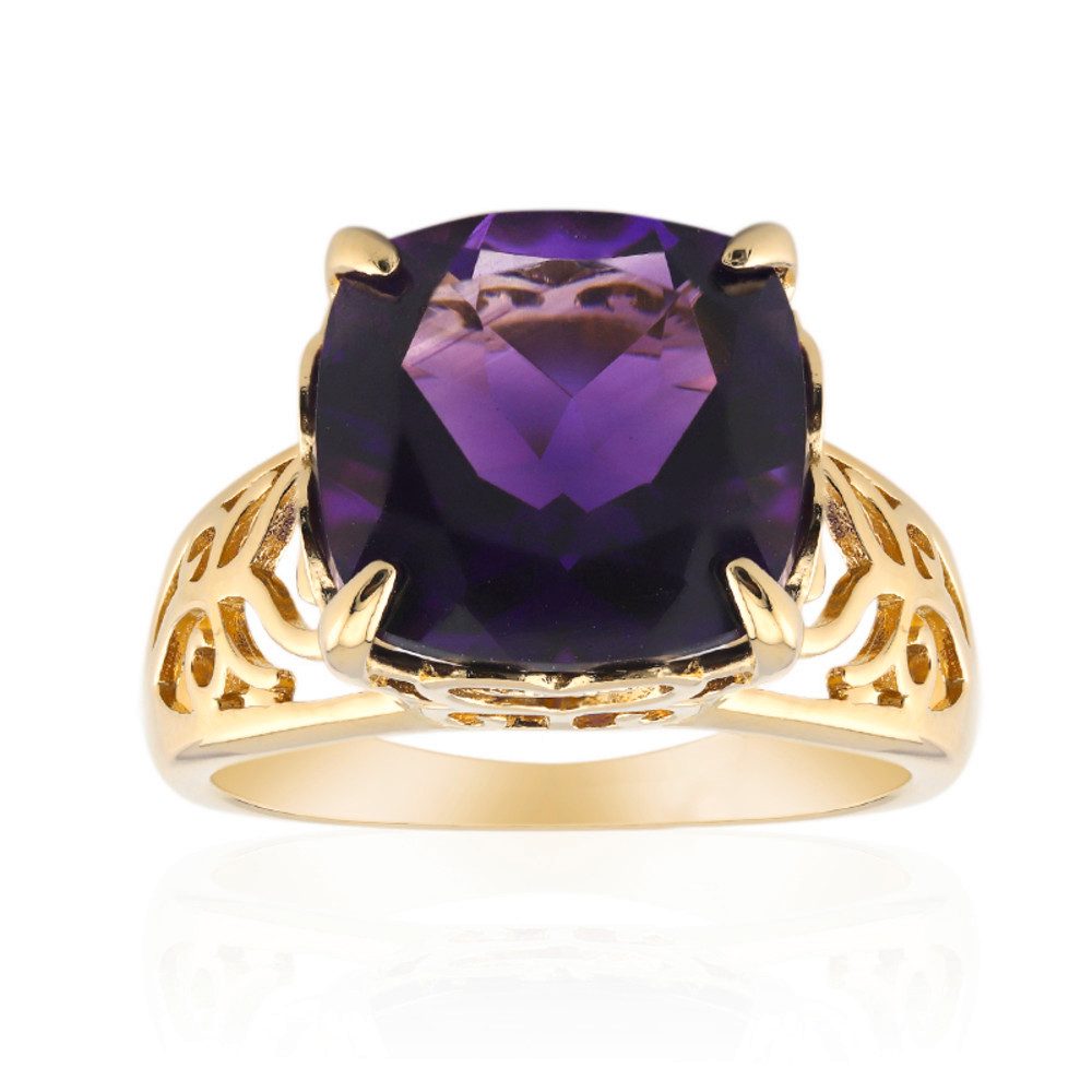 Solitärring 925er Sterlingsilber Ring mit 5,58 ct Amethyst, vergoldet, filigran