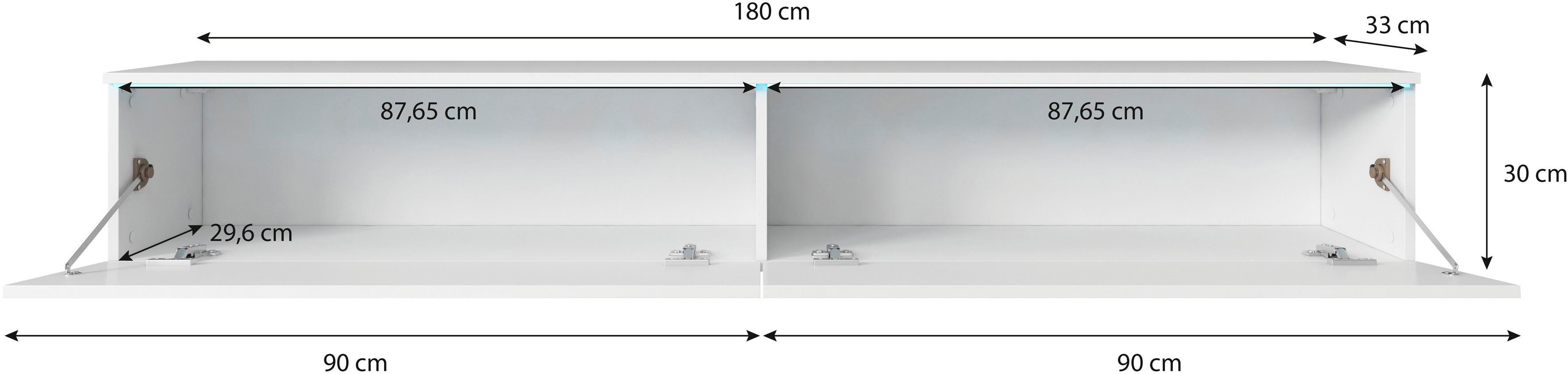 Home affaire Lowboard LOWBOARD VERA, wahlweise mit oder ohne Beleuchtung, Modernes griffloses TV-Board, 180 cm TV-Schrank, stehend und hängend
