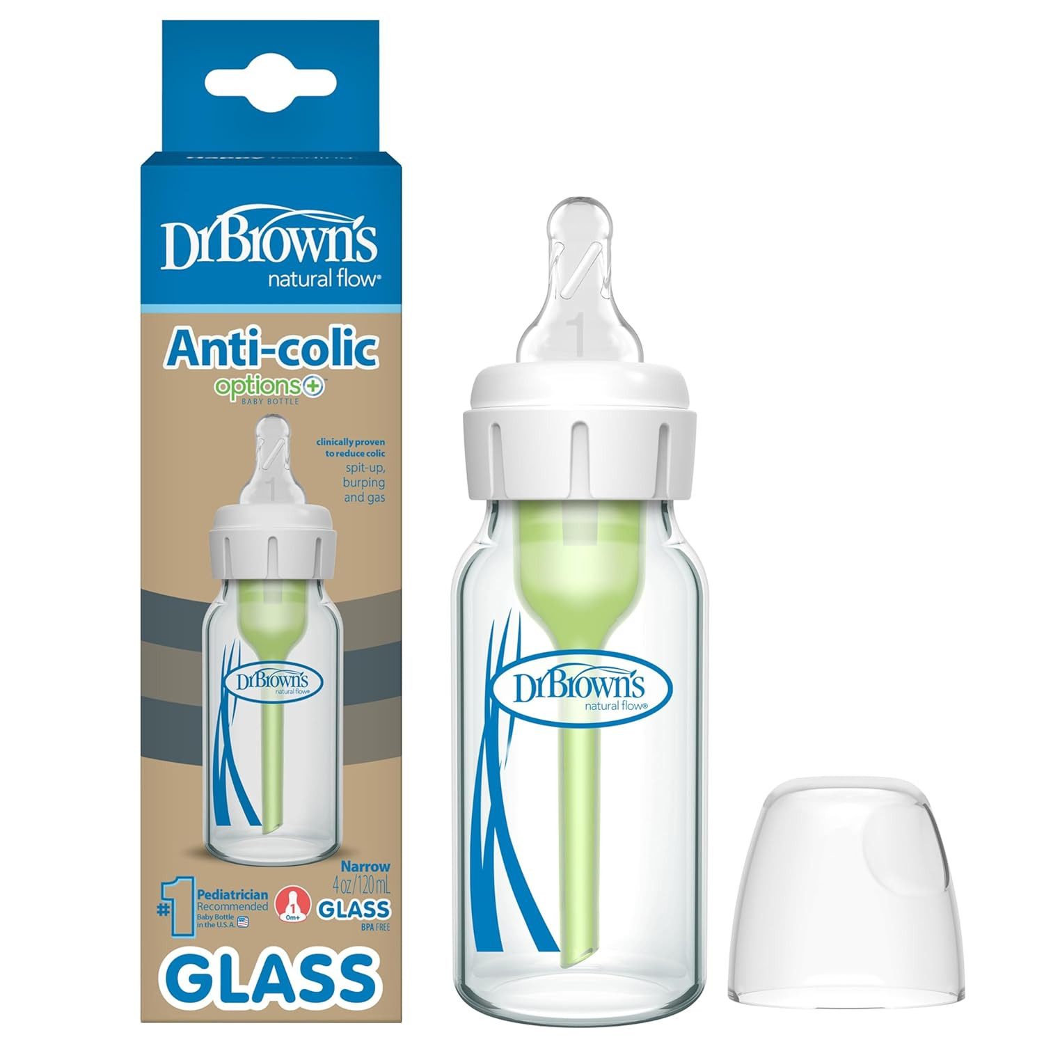 DR BROWN' S Dr. Brown's Anti-Colic Glas Babyflasche 120 ml Trinksauger Stufe 1