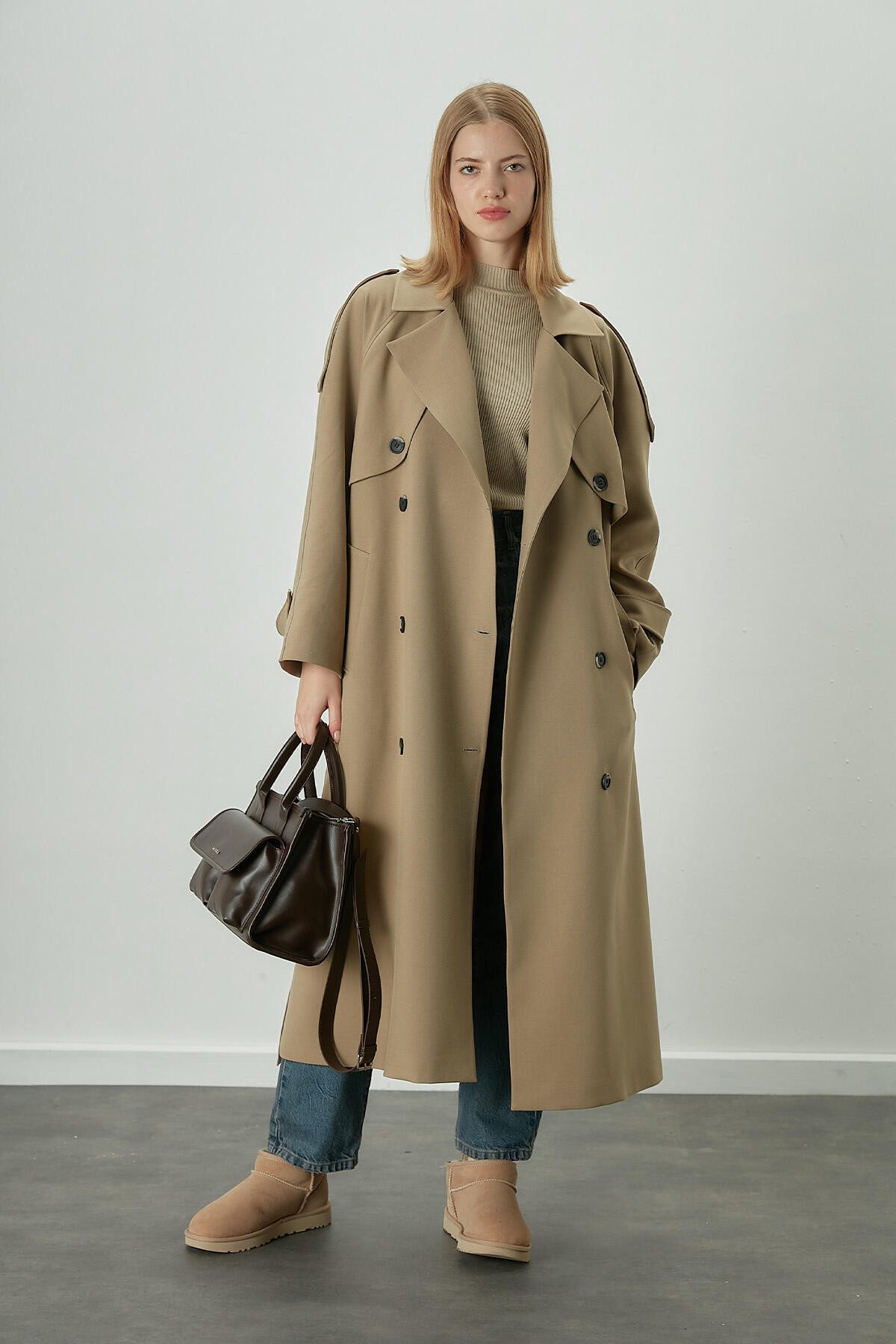 MANUKA Trenchcoat Premium Übergröße Schwarzer Trenchcoat