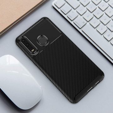 FITSU Handyhülle Handyhülle für Huawei P30 Lite Case im Carbon Design Schwarz, Handyhülle mit Carbon Optik, stabile Schutzhülle, Case mit Eckenschutz