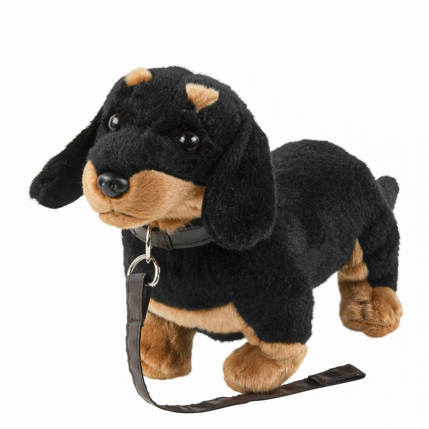 Teddys Rothenburg Kuscheltier Dackel 28 cm Kuscheltier Hund schwarz-braun  mit Leine Uni-Toys (Kuscheltier, Plüschtier, Hund, Dackel), kuschelweicher  Plüsch