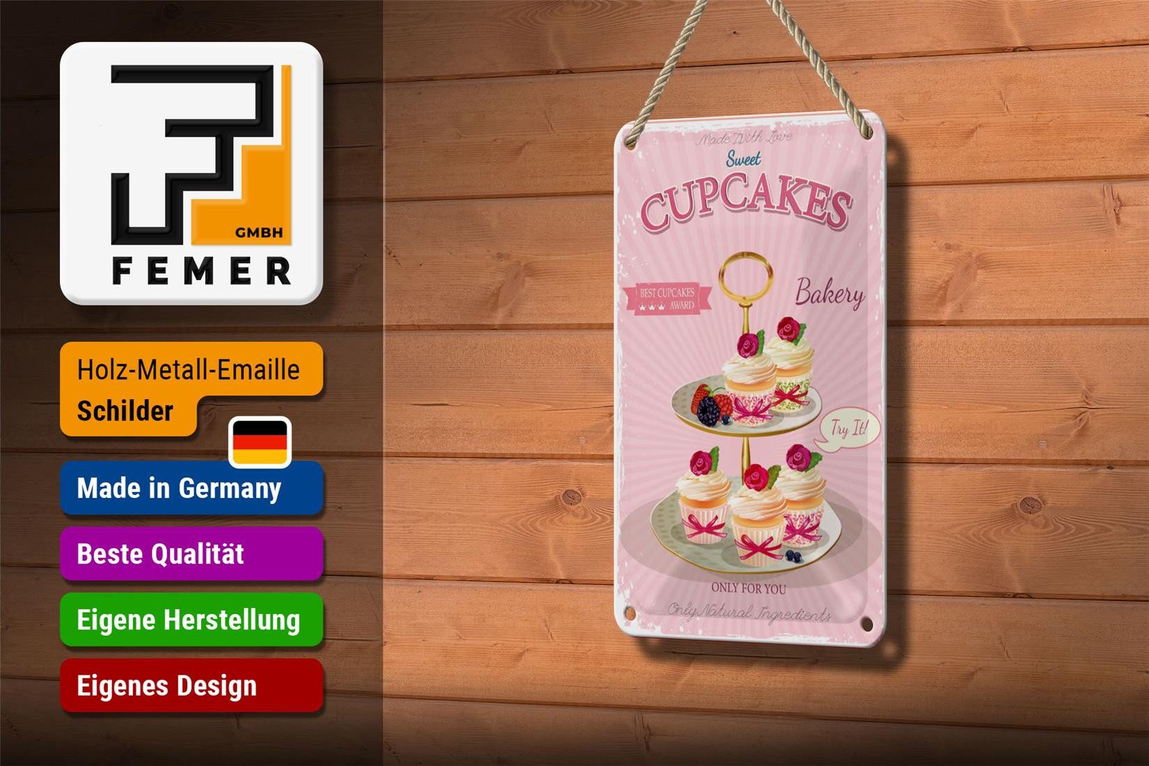 Femer GmbH Metallschild Essen 12x18cm sweet Cupcakes best award, (1 St), gewölbte Oberfläche, abgerundete Ecken, umgeschlagene Kanten