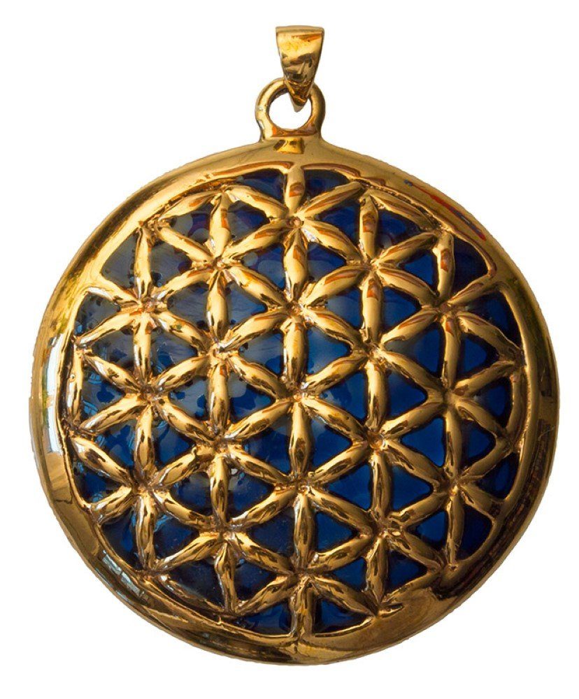 Kettenanhänger Anhänger "Blume des Lebens" Bronze, innen blau emailliert, 4,5cm