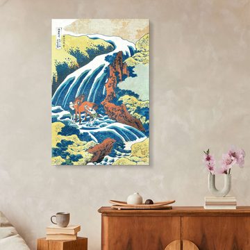 Posterlounge Forex-Bild Katsushika Hokusai, Zwei Männer waschen ein Pferd an einem Wasserfall, Malerei