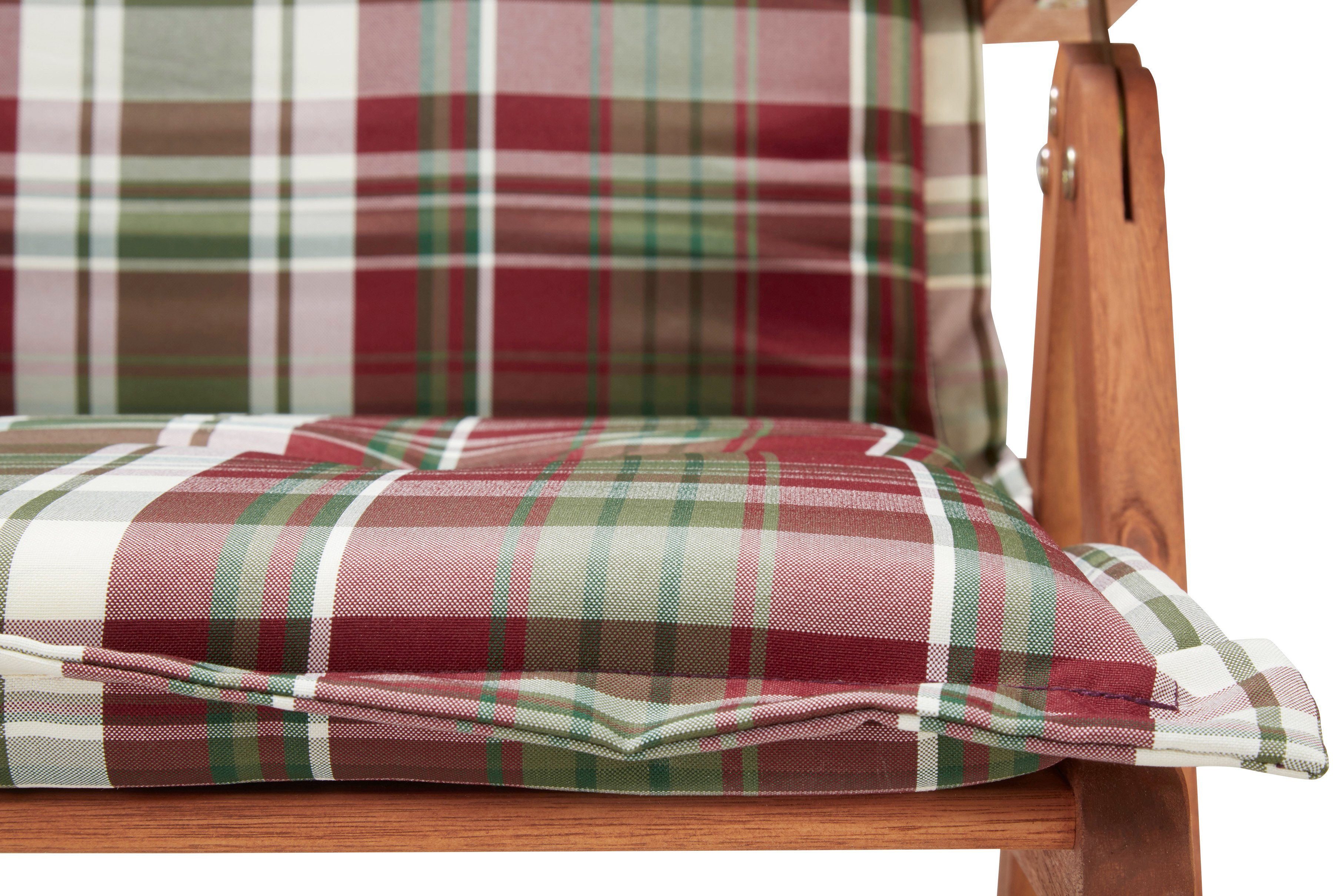MERXX Garten-Essgruppe Borkum, TOPSELLER!, (13-tlg., 6x Sessel, inkl. Sitz- und Rückenkissen, 1x Klapptisch 135x85 cm), Eukalyptusholz, FSC® Mix, geeignet für 6 Personen