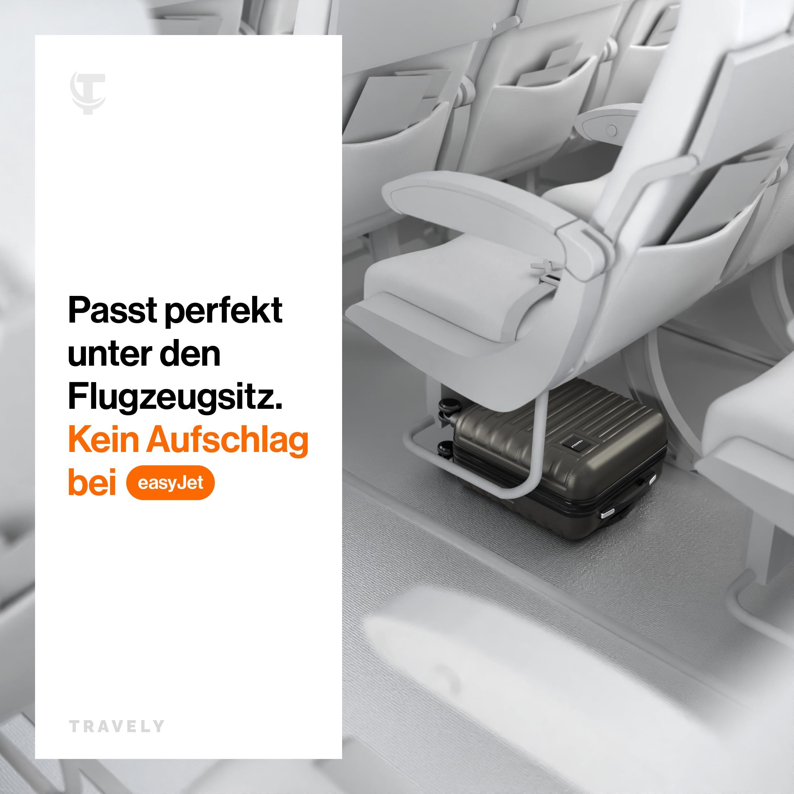 Travely Koffer Polycarbonat Handgepäck Koffer 45x36x20cm - für Easyjet etc, 4 Rollen, Designed in Germany, austauschbare Griffe und Rollen
