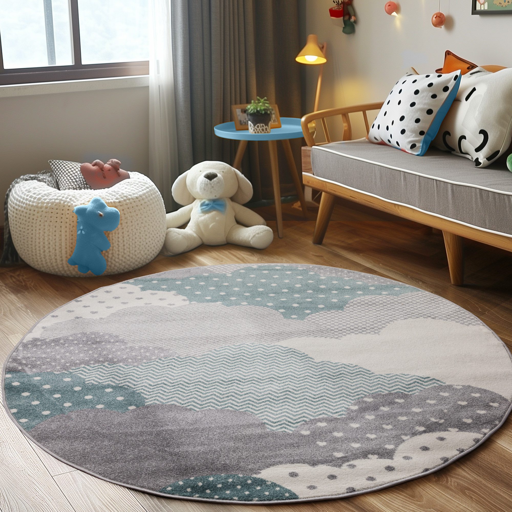 Carpettex Kinderteppich Wolken Design, Rund, Höhe: 10 mm, Teppich Kinderzim günstig online kaufen