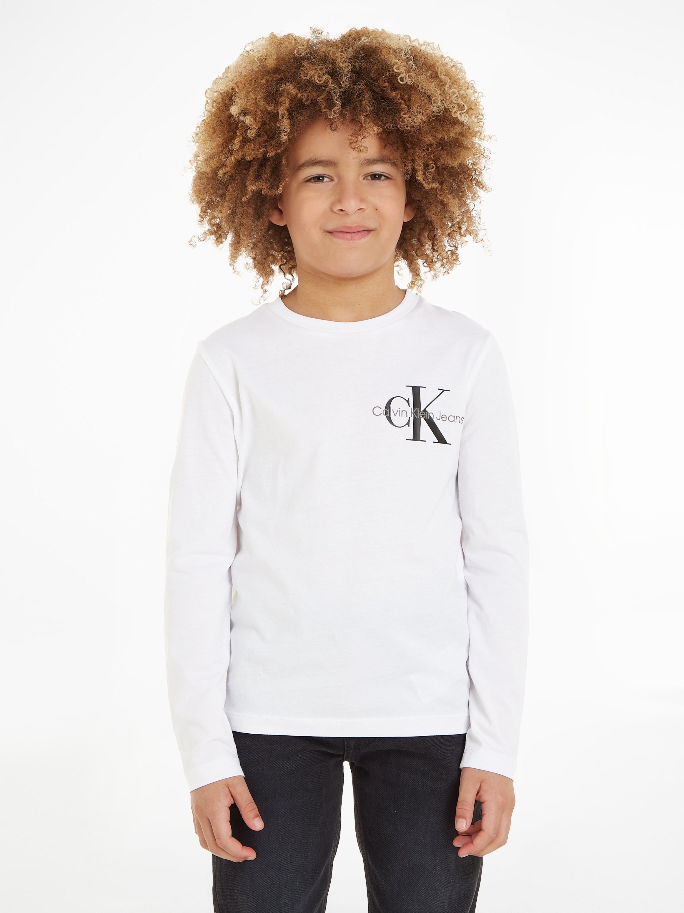 Calvin Klein Jeans Langarmshirt CHEST MONOGRAM LS TOP mit Logodruck Bright White | Rundhalsshirts
