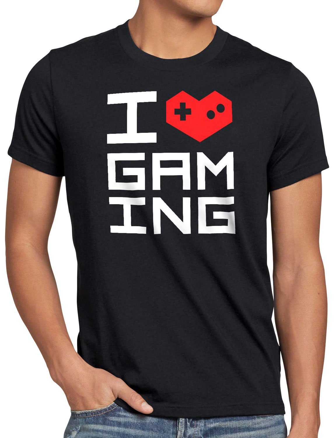 Print-Shirt lan style3 Love Herren nerd T-Shirt schwarz gamer Gaming