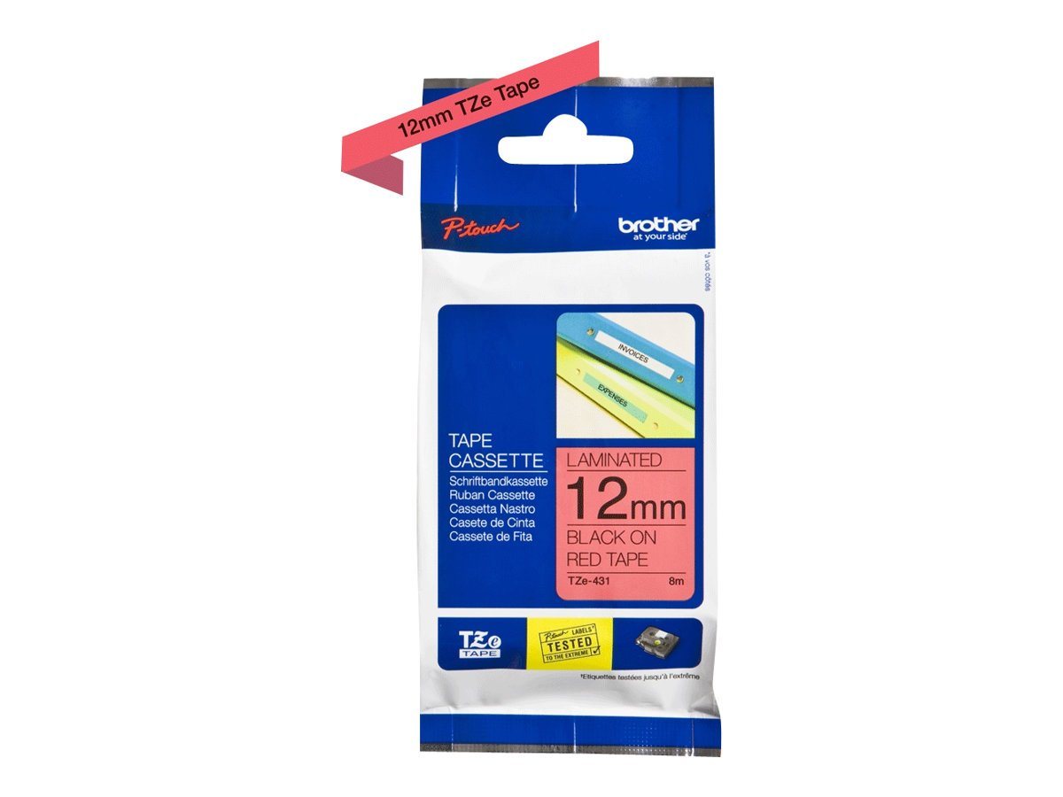 Thumbnail - Brother Beschriftungsband Tape TZE431/rot/bk /8m/12mm/P-touch 1000