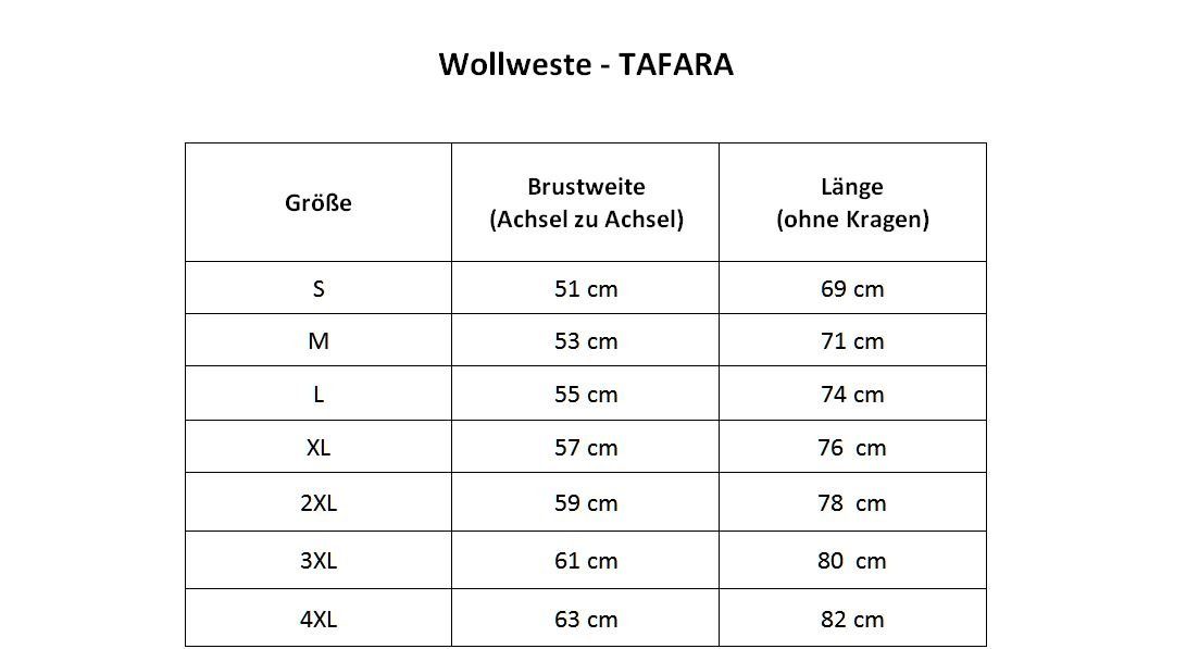 Unisex Merinowolle Hollert Wollweste Graphit kuschelig Tafara & Longweste Kapuze warm Reißverschluss