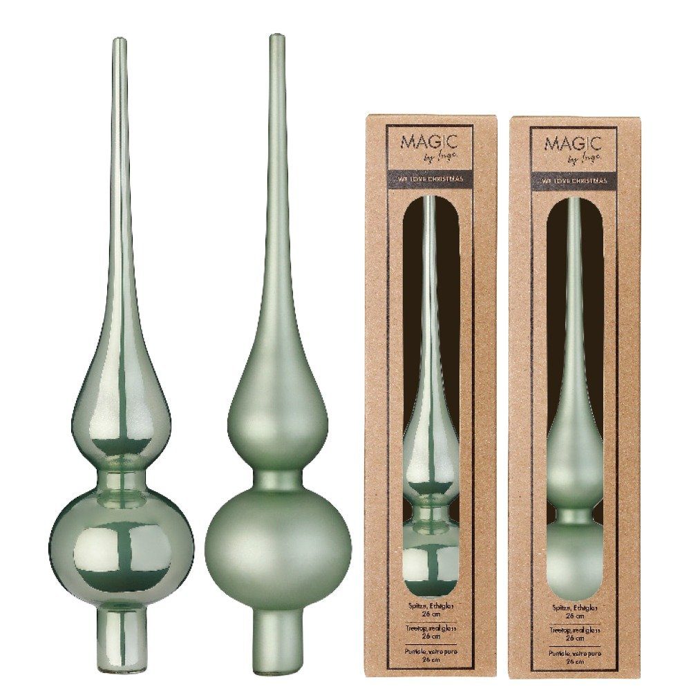 MAGIC by Inge Christbaumspitze, Christbaumspitze Glas 26cm 1 Stück matt / glänzend sort. - Mild Sage