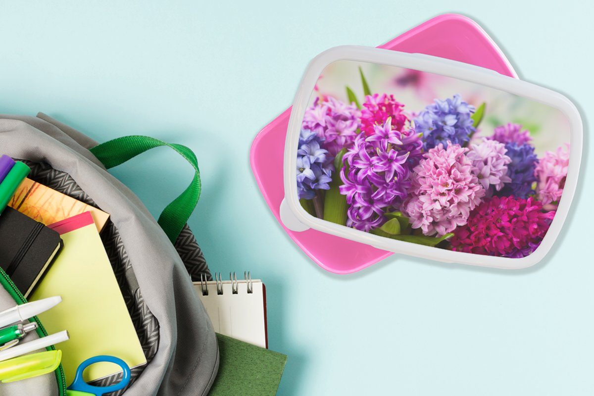 Erwachsene, Brotdose Pflanzen, - MuchoWow Kunststoff, Blumen Kinder, für Snackbox, - Lunchbox Mädchen, rosa Hyazinthe (2-tlg), Kunststoff Brotbox