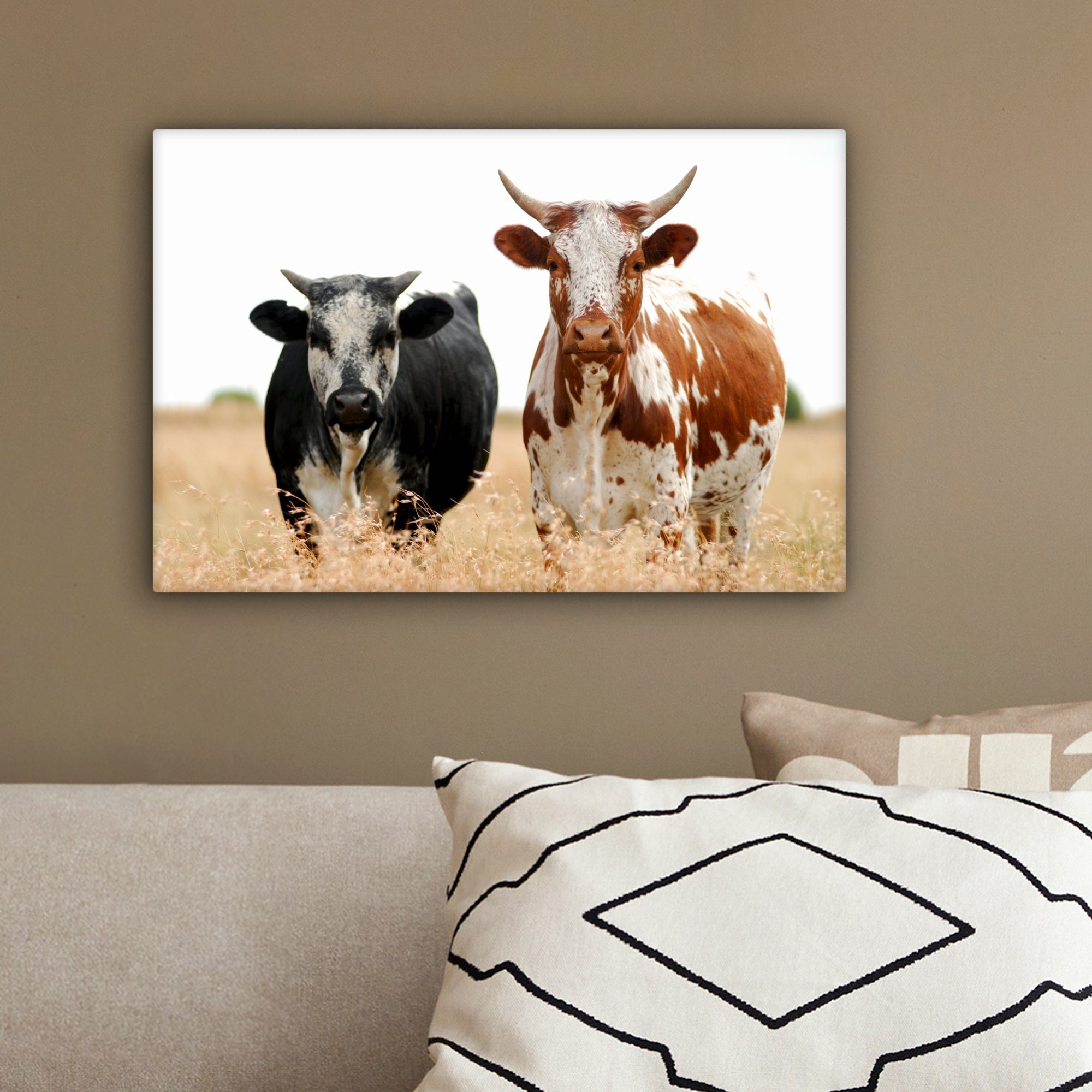 - Leinwandbilder, Kühe Aufhängefertig, Afrikanisch bunt Wanddeko, - cm OneMillionCanvasses® Wandbild Leinwandbild 30x20 (1 Natur, St),