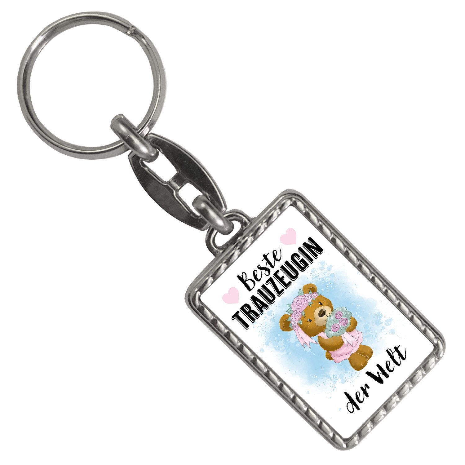 speecheese Schlüsselanhänger Trauzeugin Teddybär Schlüsselanhänger mit Bordüre Spruch Beste der