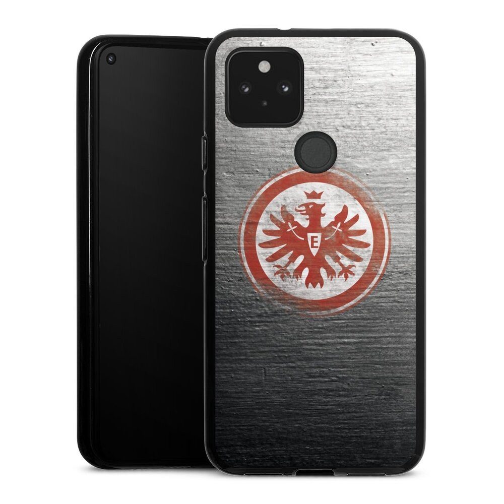 DeinDesign Handyhülle Eintracht Frankfurt SGE Logo Eintracht Logo Scratched, Google Pixel 5 Silikon Hülle Bumper Case Handy Schutzhülle