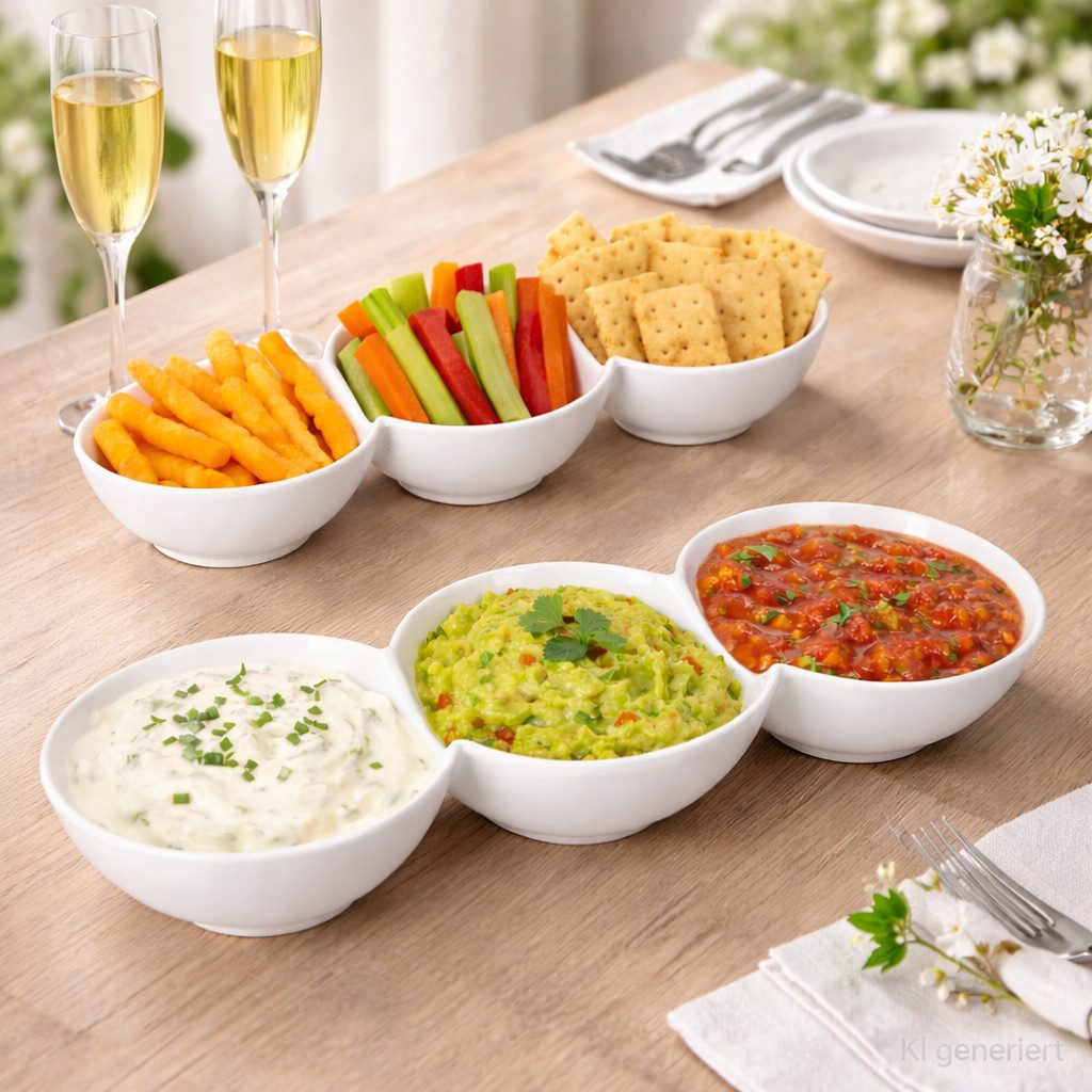 MamboCat Müslischale 2x Dipschale 3 Fächer Keramik weiß für Dip Antipasti Vorspeisen trio, Keramik – Bild 5 von 5