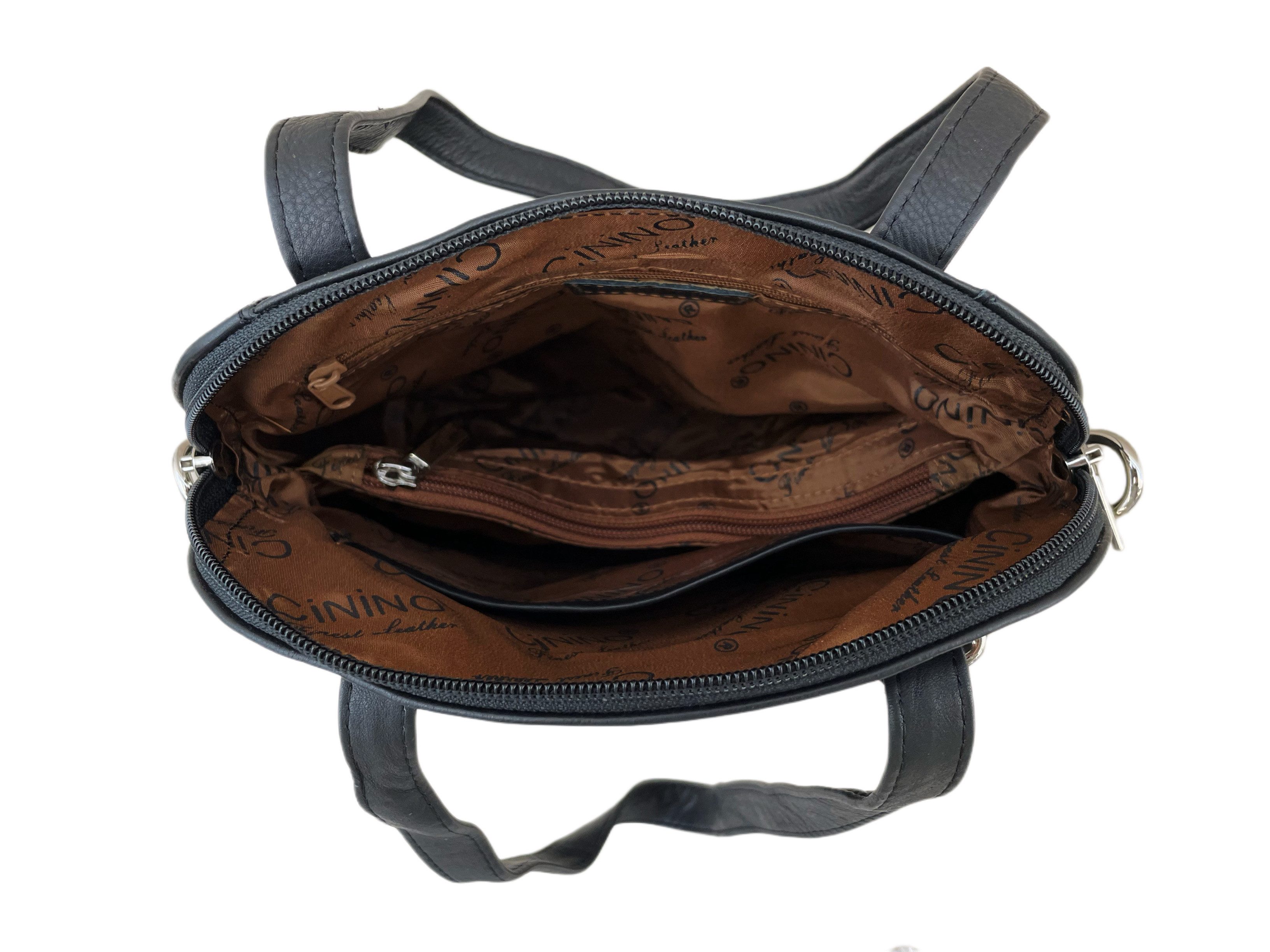 Cinino Handtasche C6091, Ledertasche Kurzgriff mit zusätzlichem Lederschulterriemen
