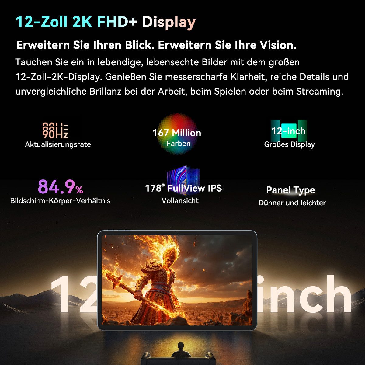 blackview 12'' Mega2 Android 15 WiFi Set 256GB 9000mAh 2K 90Hz incl. Stift/Hülle Tablet (12", 256 GB, Android 15, Android 15, 36(12+24)GB RAM, 256GB,16MP+8MP,5G WiFi/Face ID/Gemini Al)