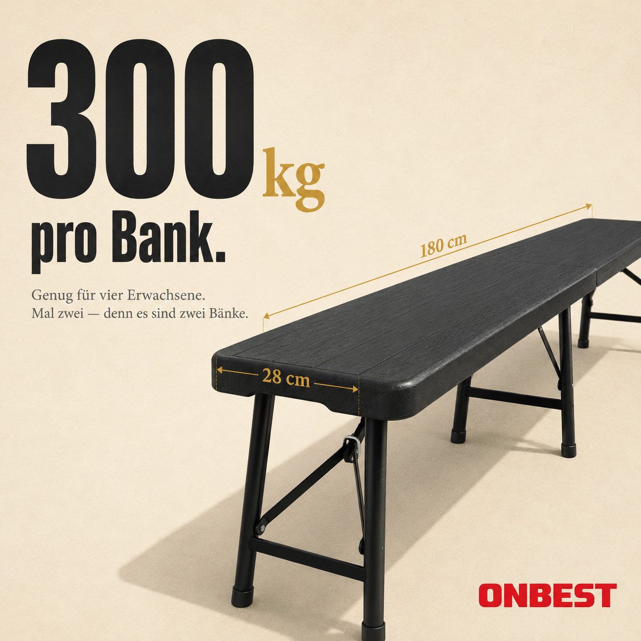 Onbest Bierzeltgarnitur Bierzelt Garnitur Festzeltgarnitur SET klappbar Tragegriff 300kg, (3-tlg), Holzoptik, UV-Beständig