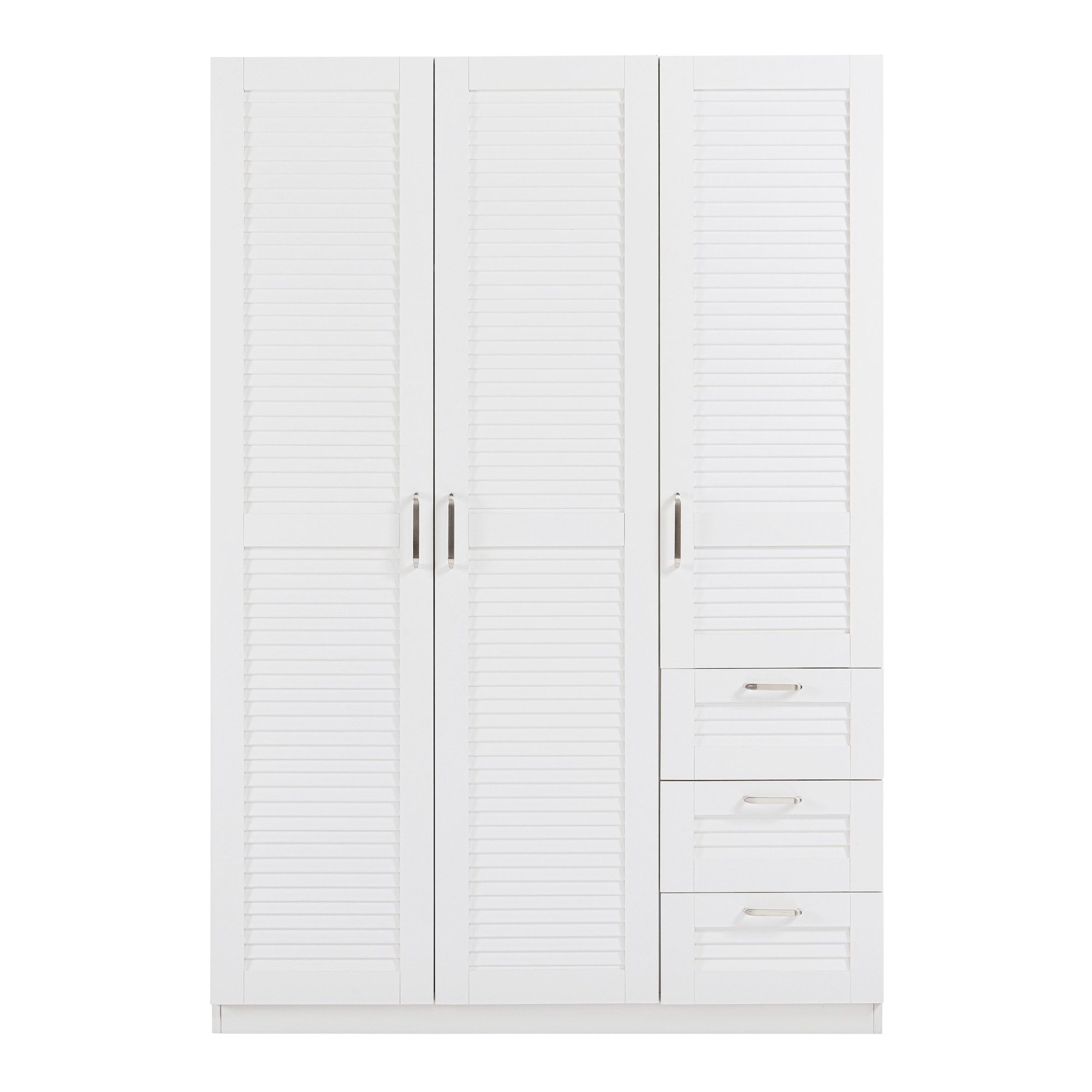 en.casa Kleiderschrank »Finning« 1 Stange, 4 Fächer, 3 Schubladen 176x120x52 cm Weiß – Bild 5 von 5