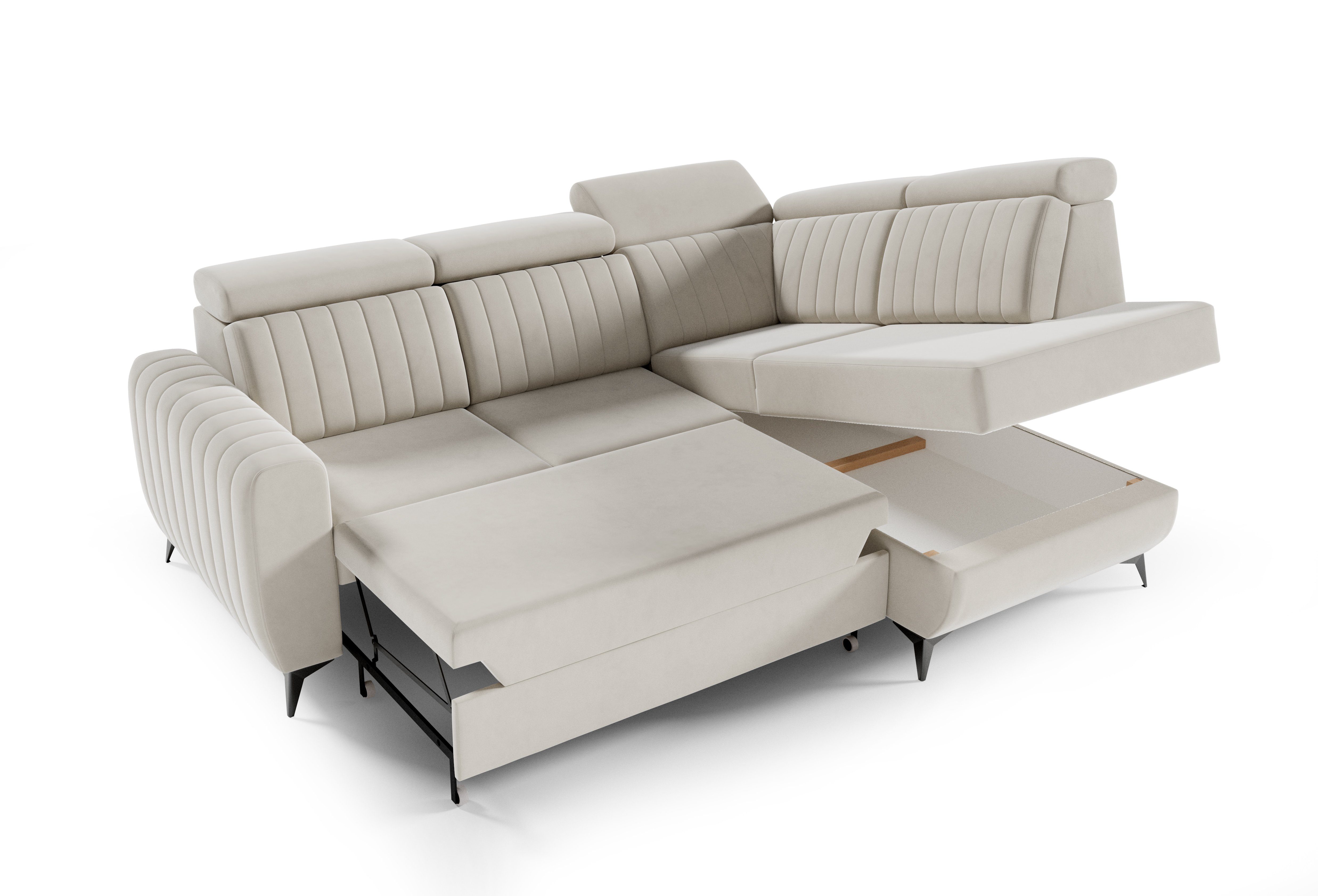 MOEBLO Ecksofa MOSTA II, für Bettkasten und (BxHxT): Sofa Sofagarnitur Verstellbaren cm, mit L-Form Couch Kopfstützen- Wohnlandschaft, 268x93/109x204 Eckcouch Schlaffunktion Schlafsofa Wohnzimmer