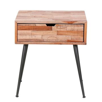 RINGO-Living Beistelltisch Massivholz Nachttisch Rinara mit Schublade in Natur-hell und Schwarz-m, Möbel
