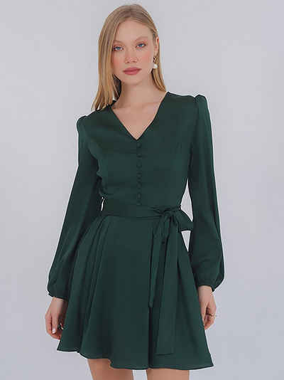 Freshlions Satinkleid Kleid 'Lilla' L grün Sonstige, Taillentunnelzug