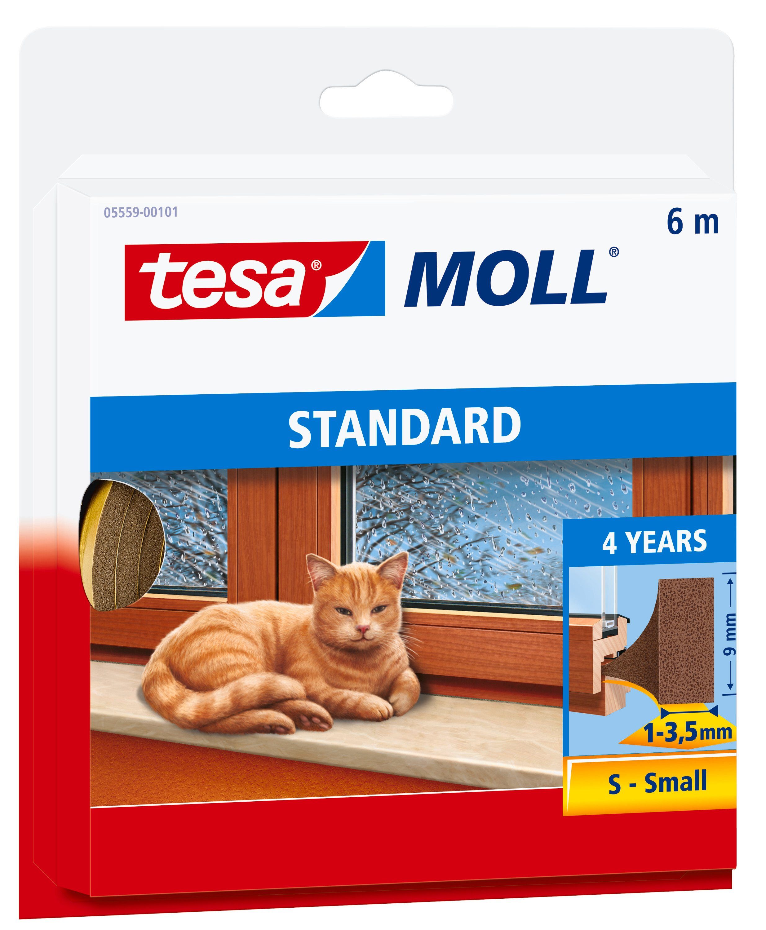 tesa Dichtband tesamoll STANDARD I-Profil Fensterdichtung - 6 m : 9 mm : 3,5 mm (Packung, 1-St) Gummidichtung - selbstklebend & energiesparend - braun