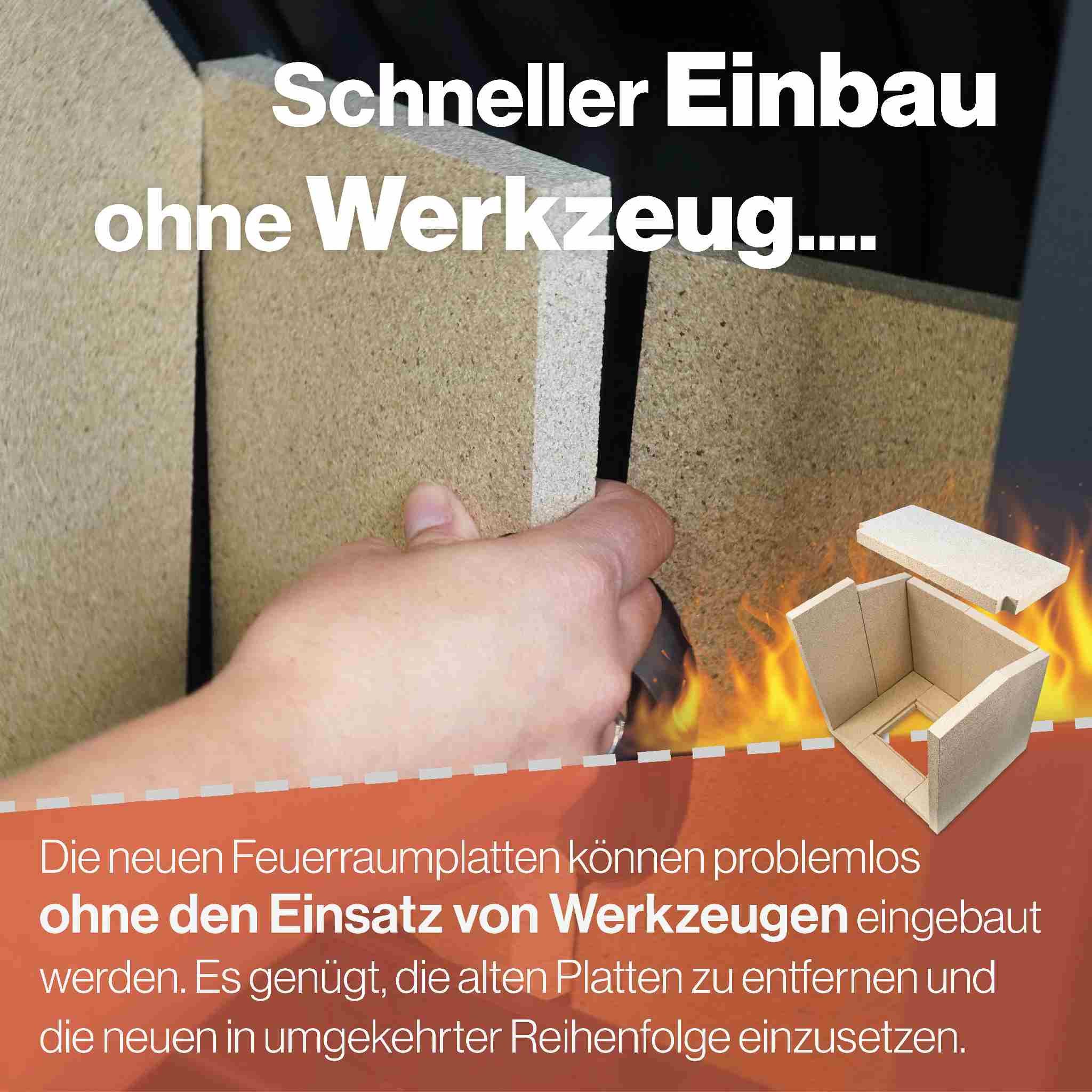 Feuerfest 123 GmbH Feuerraumplatten Feuerraumauskleidung 7-teilig passend für Hark** (Schamotte), aus feuerfesten Schamotte- und Vermiculite-Platten, passgenau