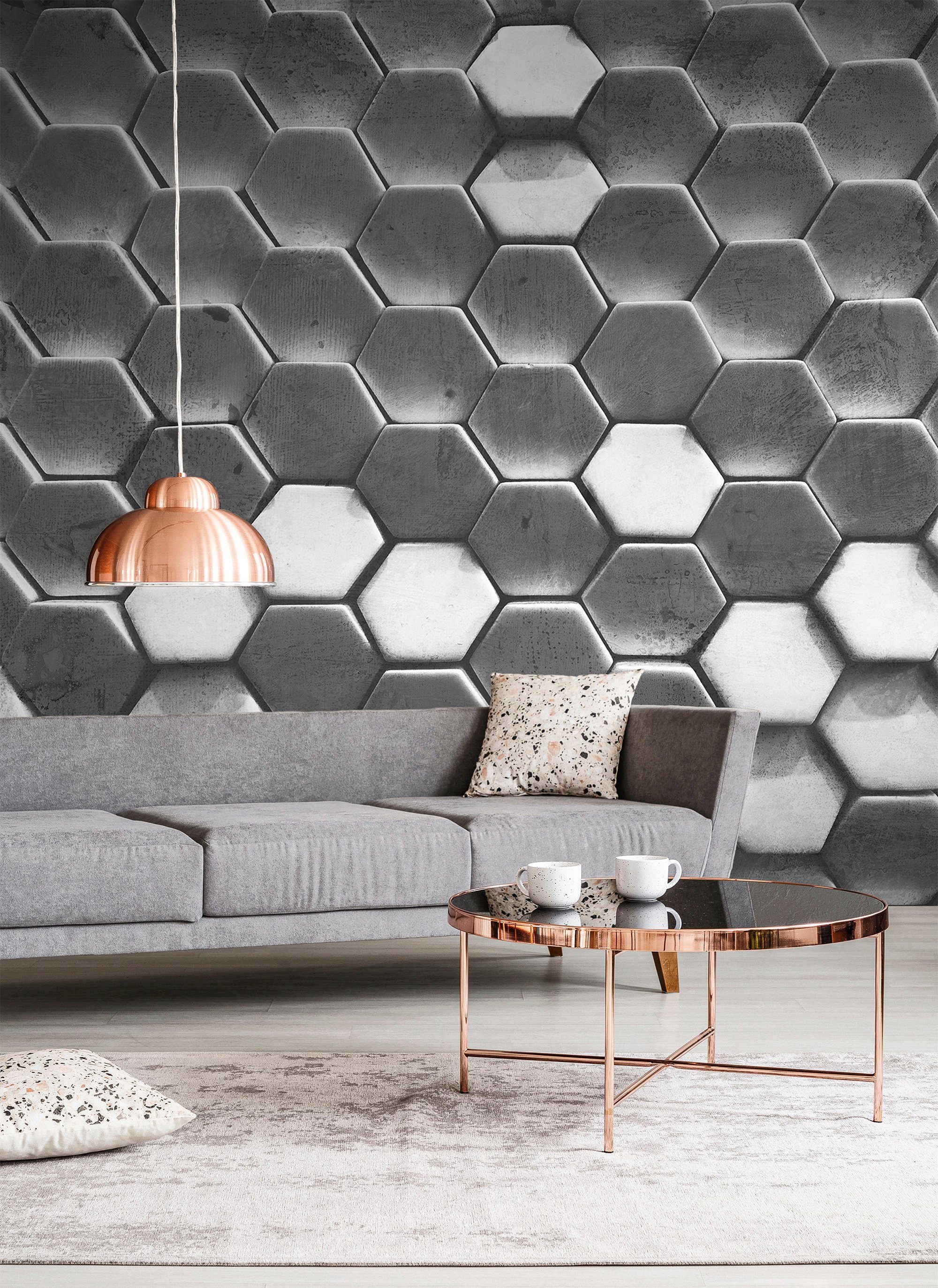 living walls Fototapete Designwalls Hexagon Wand, glatt, Decke Surface 1, St), Vlies, (5 Schräge