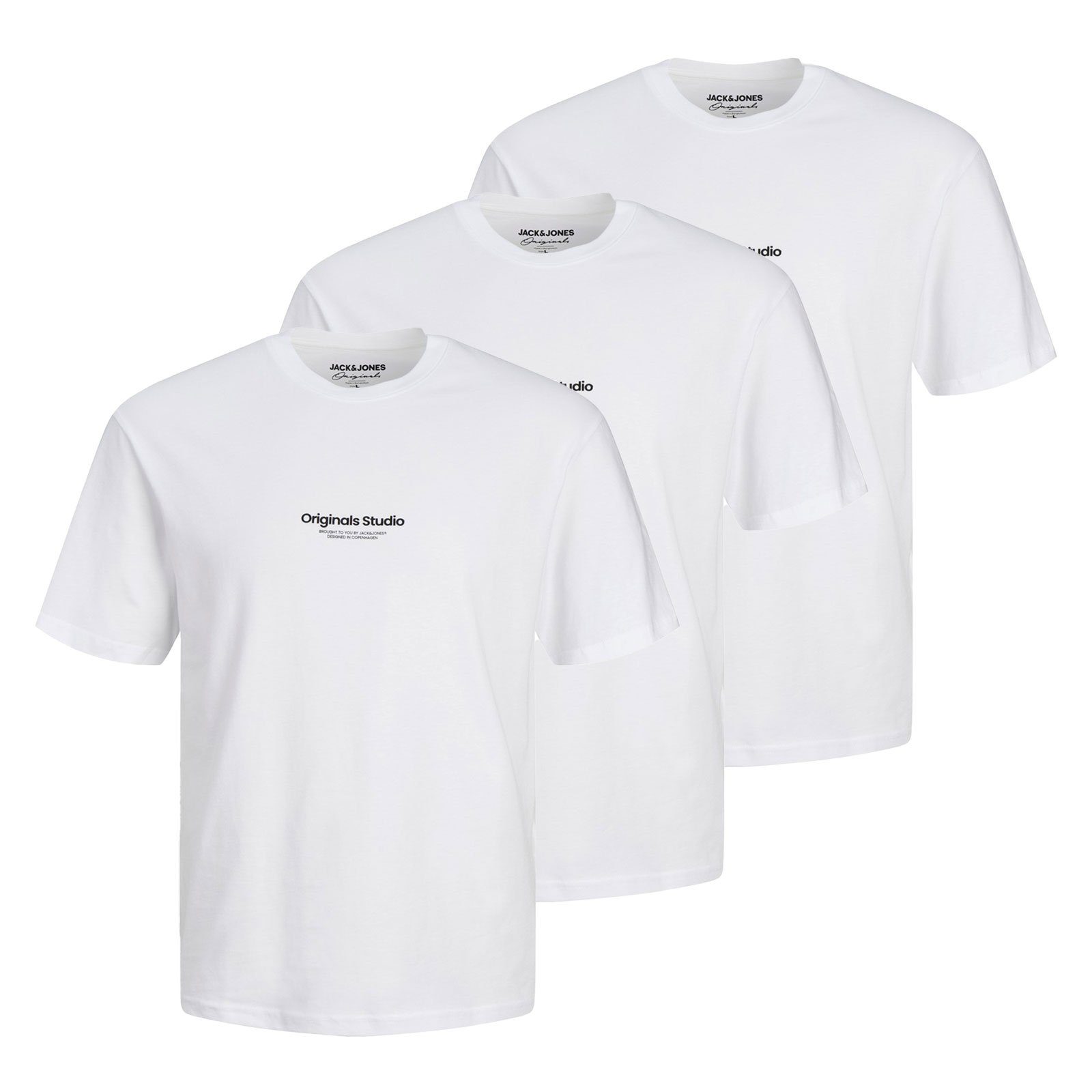 Neck & white Vorderseite Tee mit modischem Pack 3er Jones SS Crew T-Shirt bright Jorvesterbro der Schriftzug Jack auf