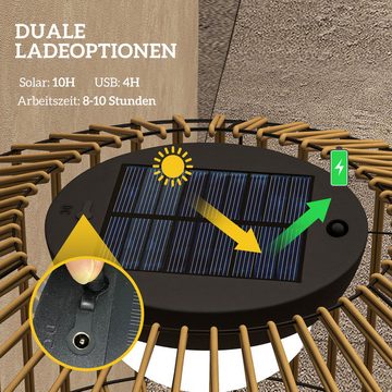 Outsunny LED Gartenleuchte Solar Wegleuchte, USB-Aufladbar Gartenlampe, LED Außenlampe, LED fest integriert, Warmgelb, für Balkon, Terrasse, Garten, Metall, Braun