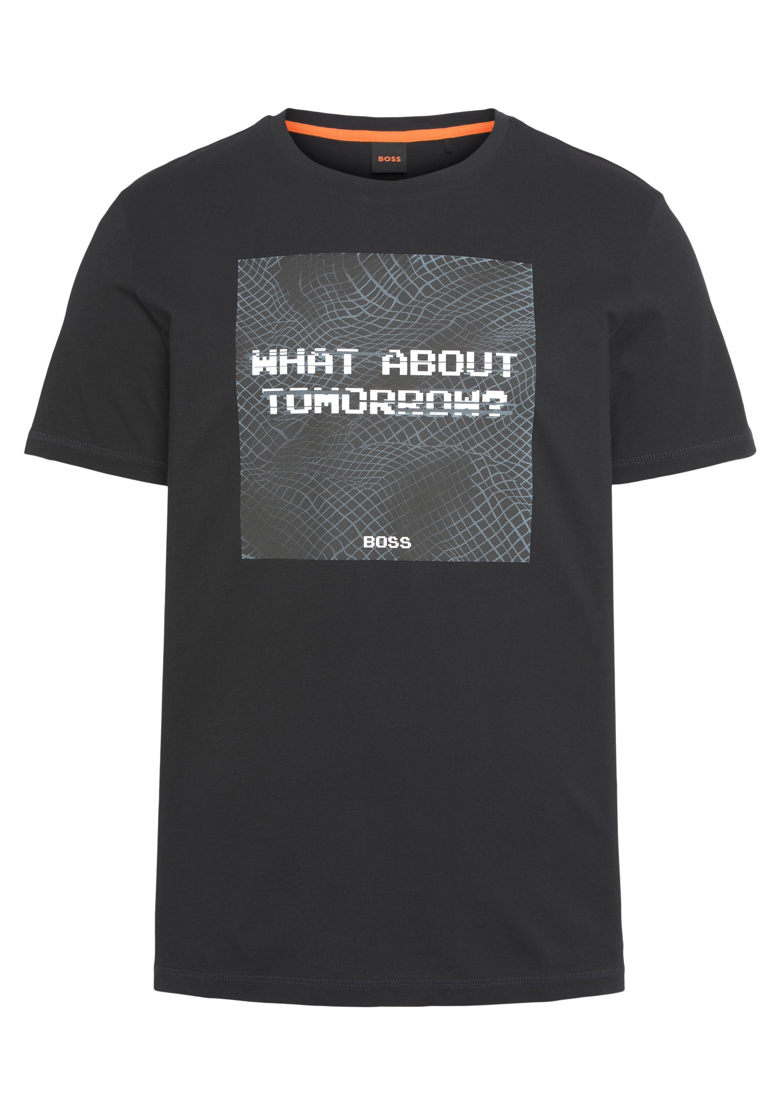 TeMessage Print Black002 BOSS ORANGE Brust auf mit großem der T-Shirt