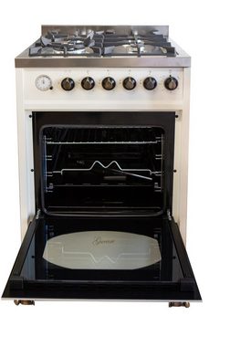 GURARI Gas-Standherd GCH G 614 CR, mit 1-fach-Teleskopauszug, Standherd 60 cm Erdgas Fl.Gas 4 Kw WOK, Gasgrill, Range Cooker